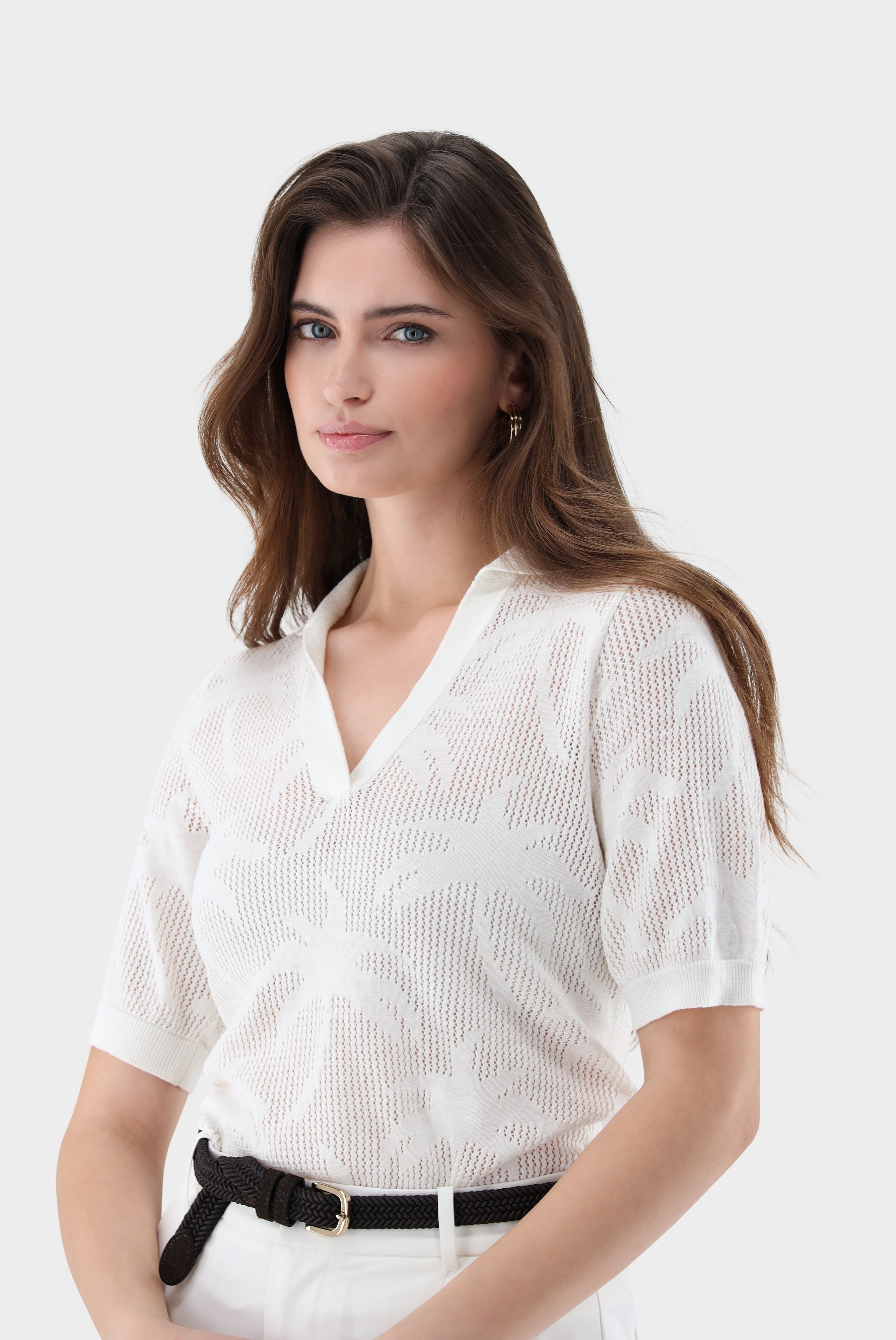 Poloshirt | aus Ajoure Strick mit Palmen Design