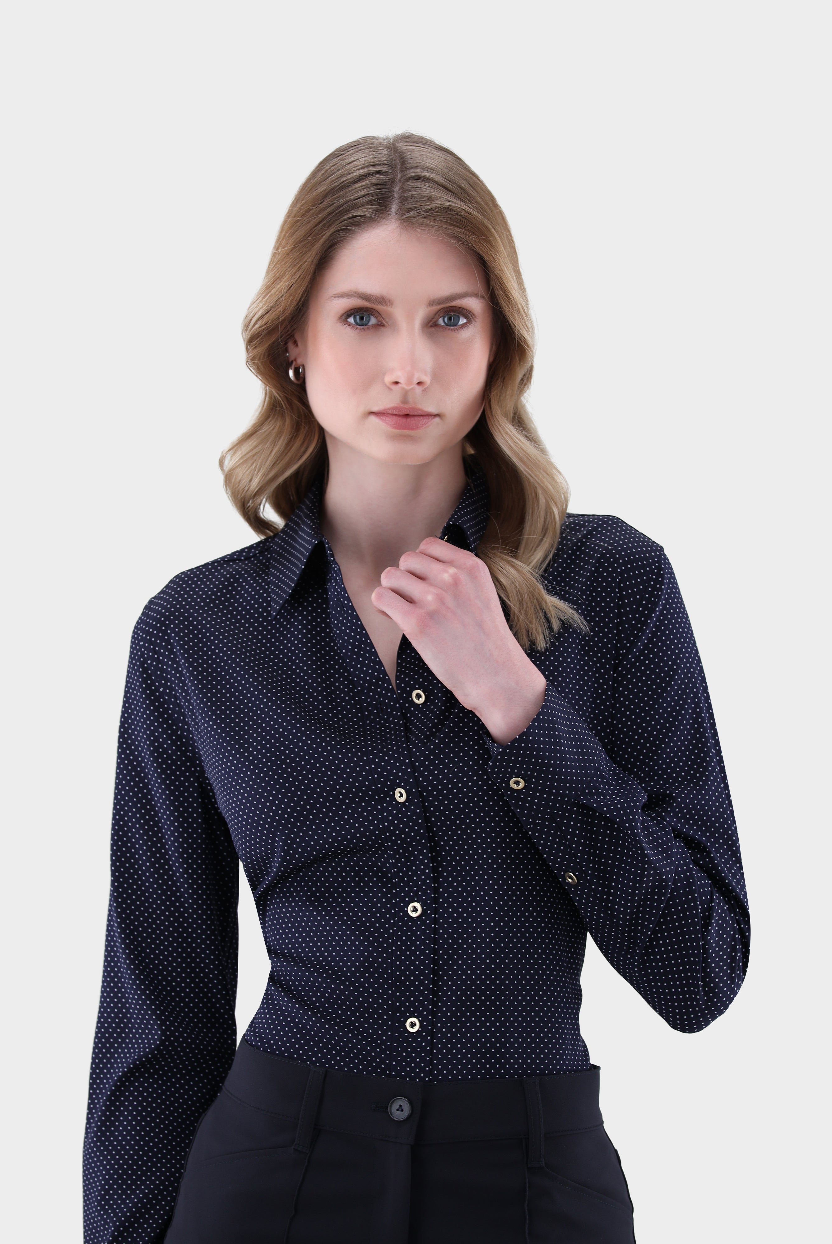 Hemdbluse | aus Seide mit Punktedruck