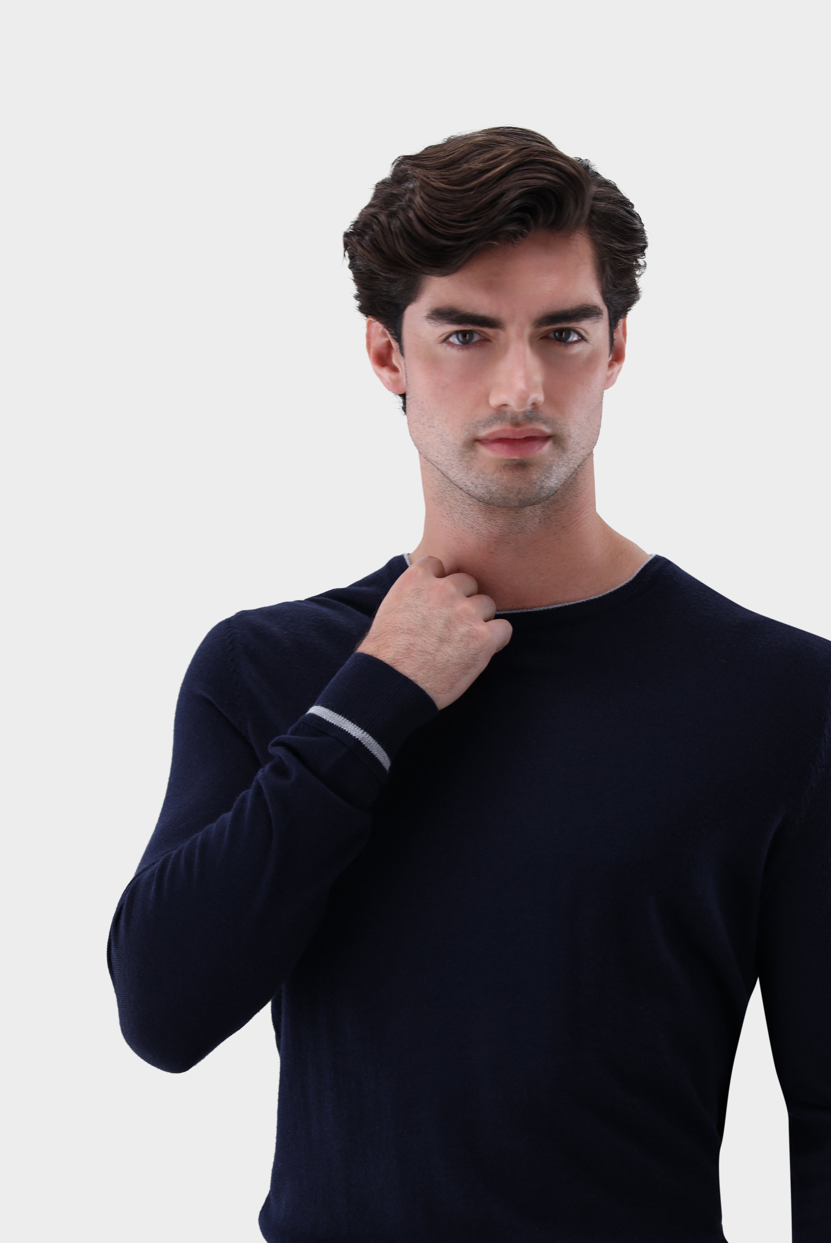 Rundhalspullover | aus merzerisierter Merinowolle mit Farbdetail-Strick & Pullover-Van Laack-OUTLET-ARCHIVIST-ARCHIVE-SALE