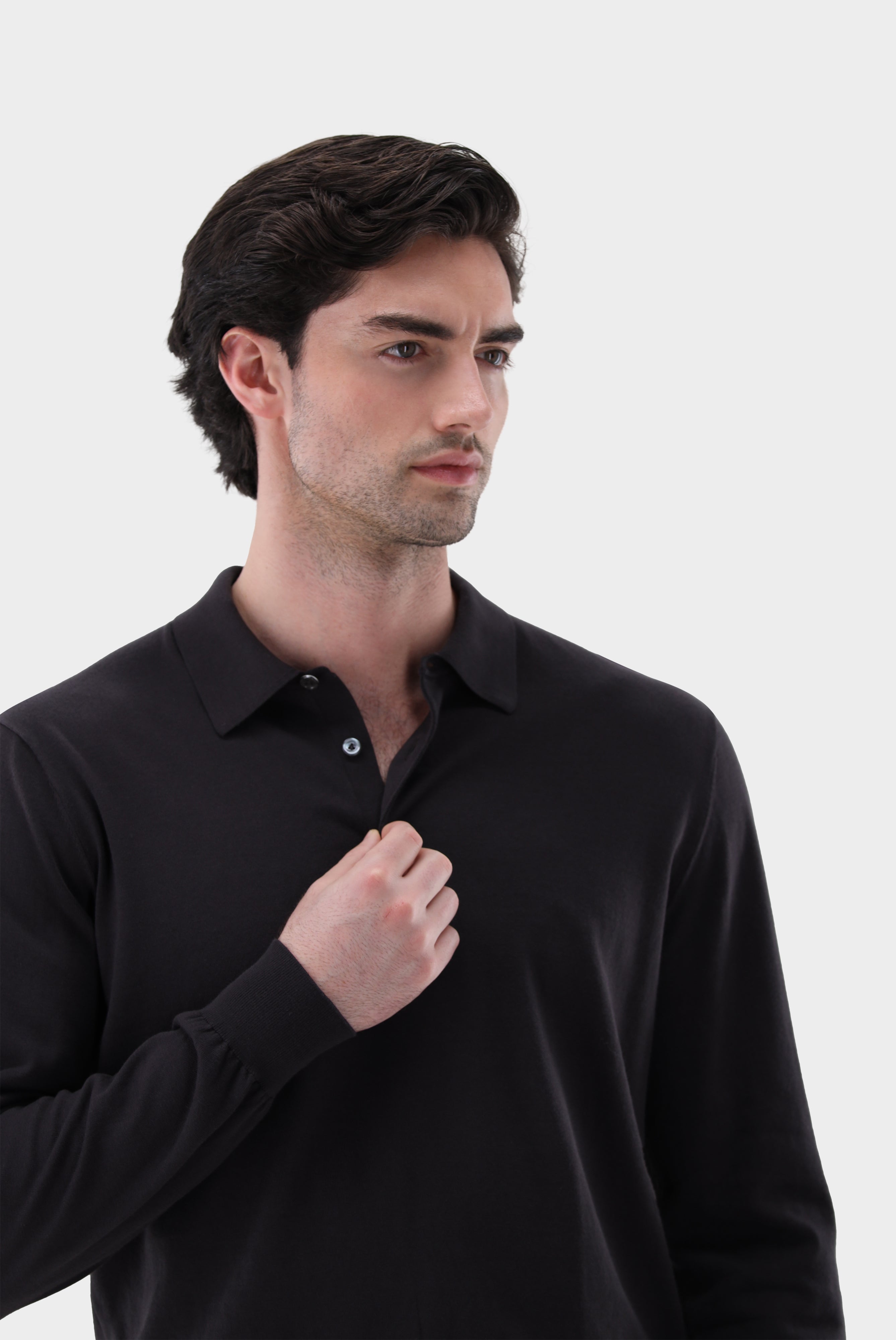 Langarm Strick-Poloshirt | mit Baumwolle und Seide