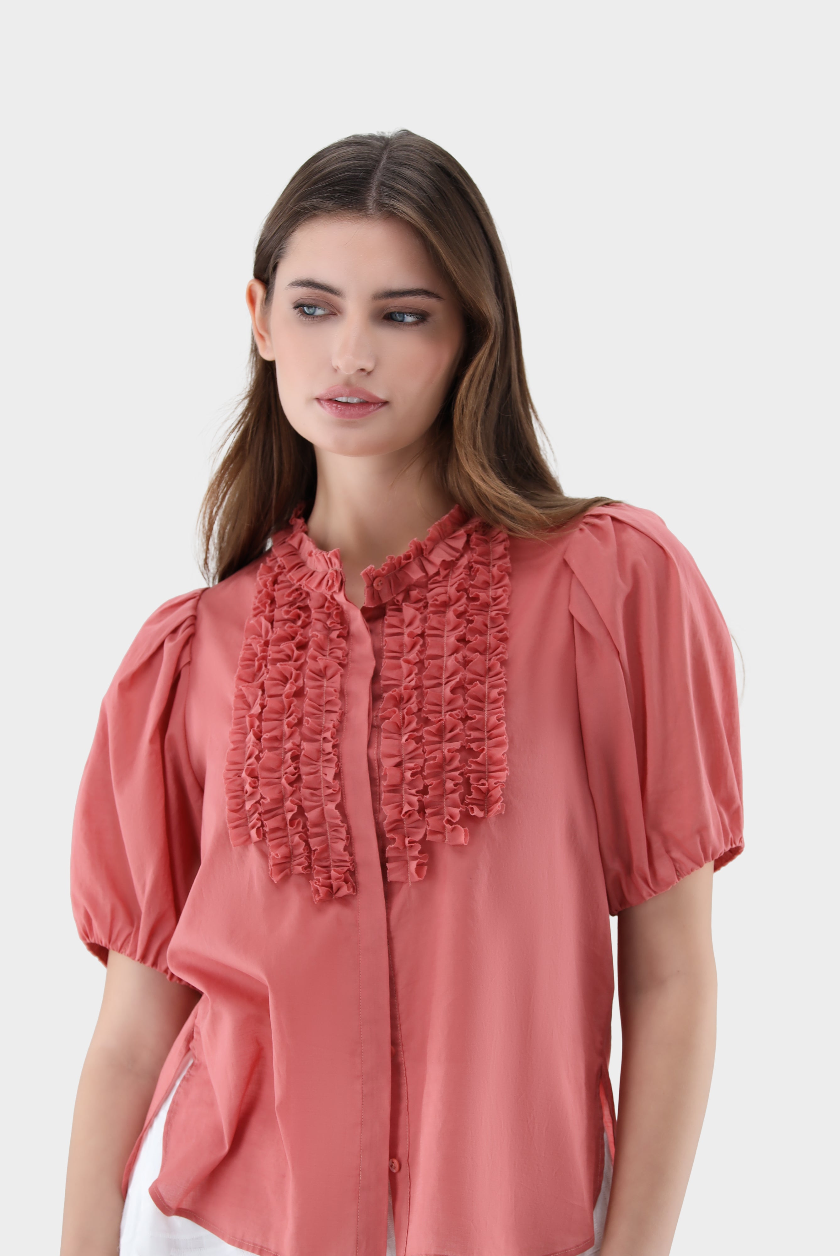 Kurzarm Bluse | mit Rüschen-Hemden & Blusen-Van Laack-OUTLET-ARCHIVIST-ARCHIVE-SALE