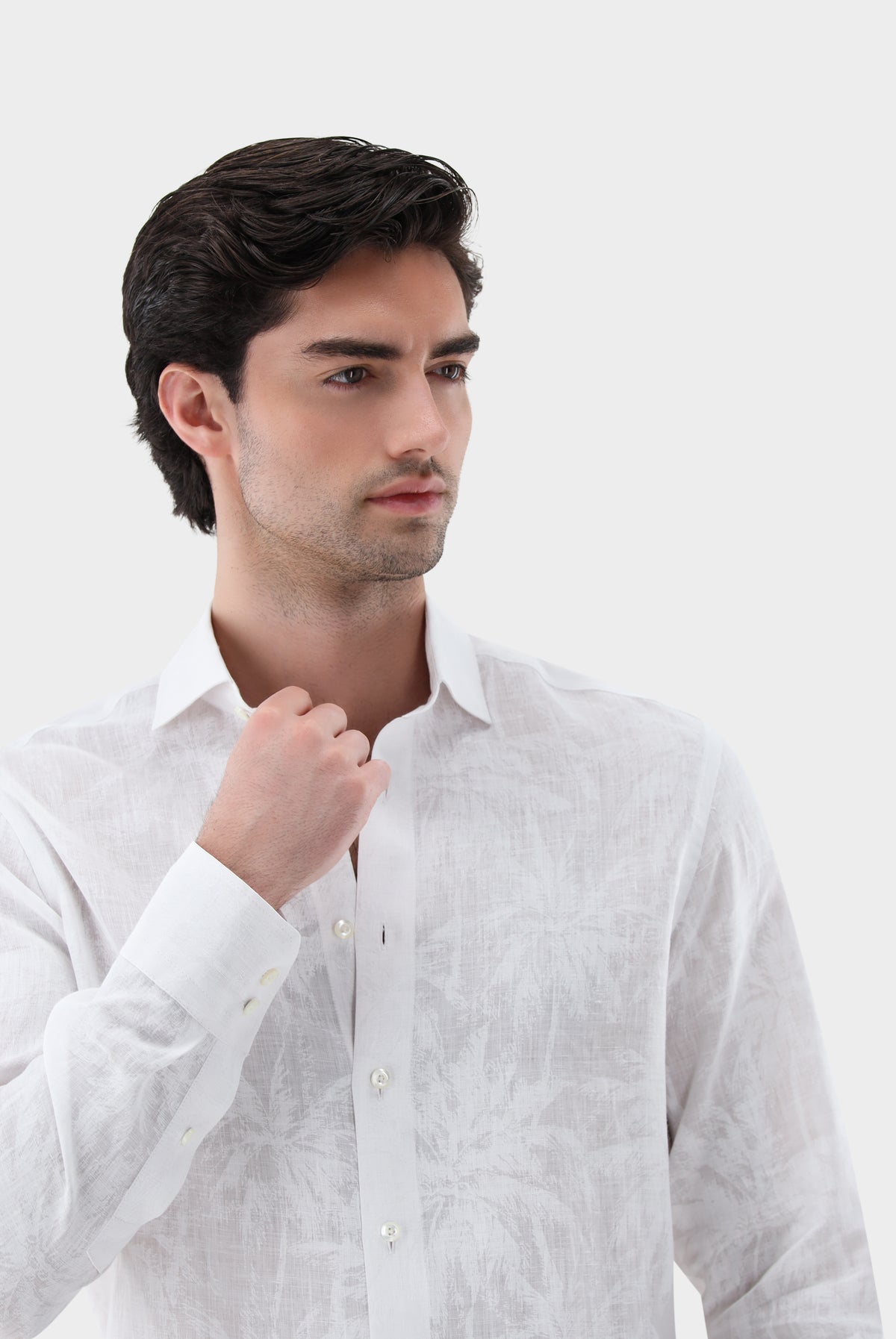 Leinenhemd | mit Ton-in-Ton Druck Tailor Fit