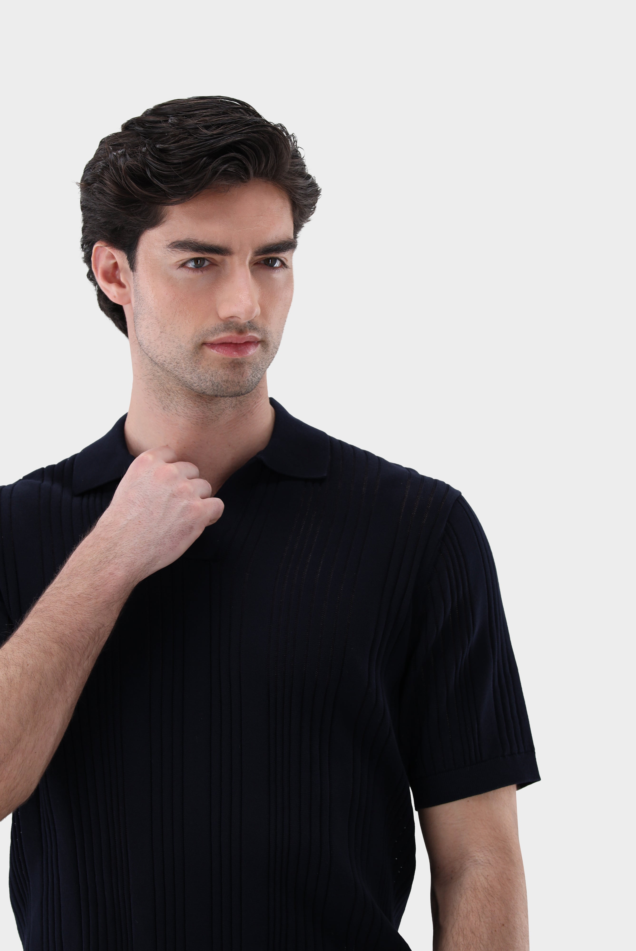 V-Neck Poloshirt | mit Streifen-Struktur aus Air Cotton