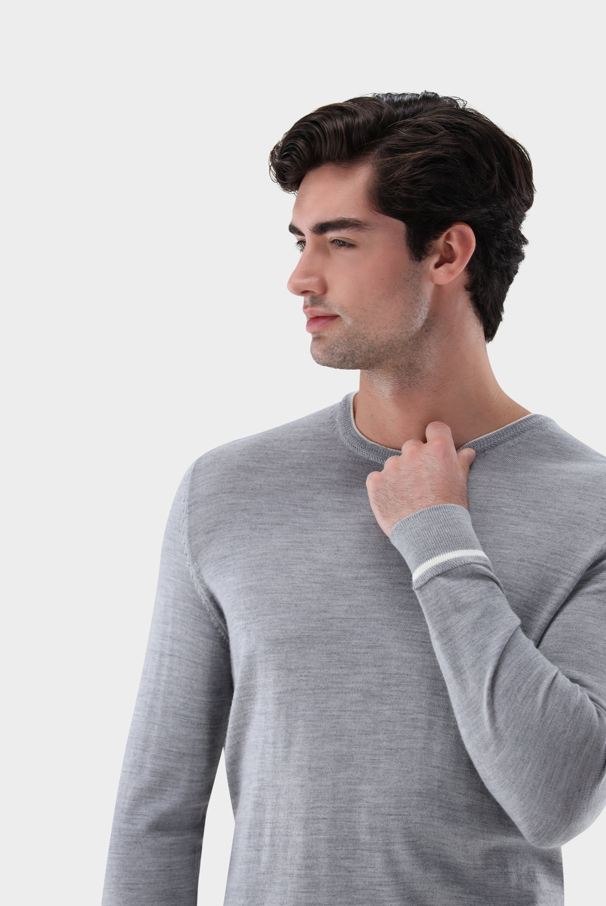 Rundhalspullover | aus merzerisierter Merinowolle mit Farbdetail-Strick & Pullover-Van Laack-OUTLET-ARCHIVIST-ARCHIVE-SALE