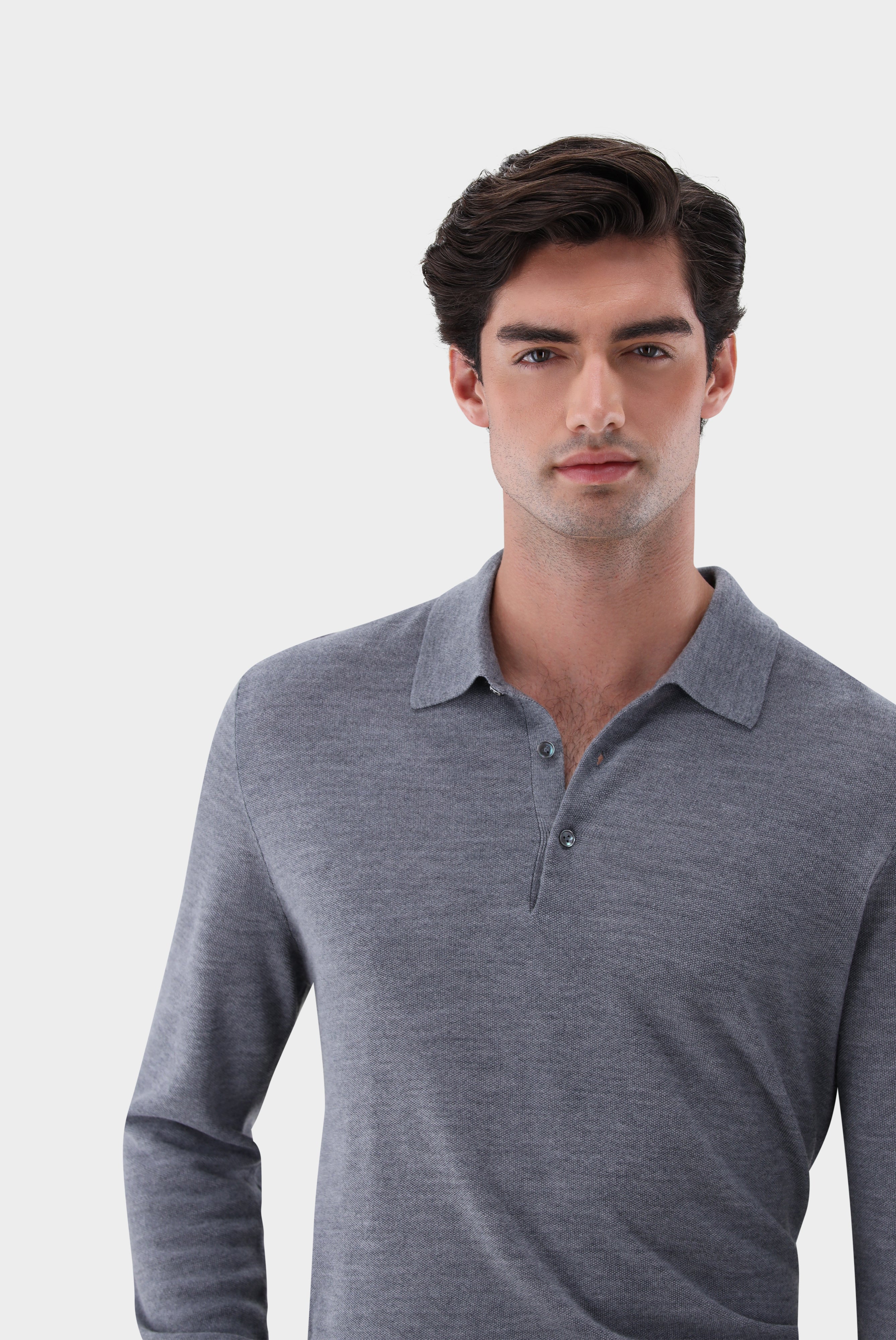 Poloshirt | gestrickt mit Langarm und Reiskorn-Struktur-Strick & Pullover-Van Laack-OUTLET-ARCHIVIST-ARCHIVE-SALE