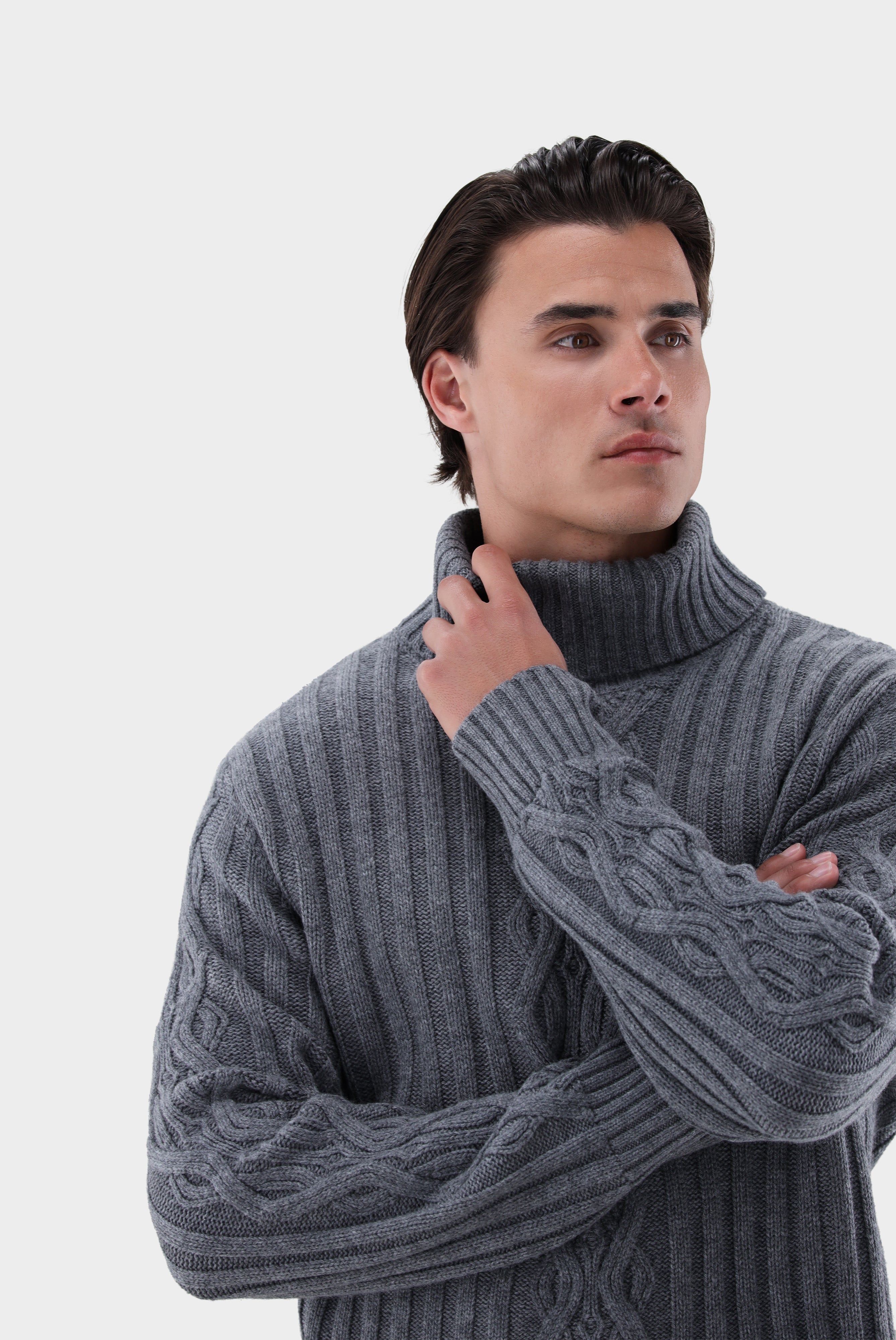 Rollkragenpullover | mit Kaschmir und Zopfmuster-Strick & Pullover-Van Laack-OUTLET-ARCHIVIST-ARCHIVE-SALE