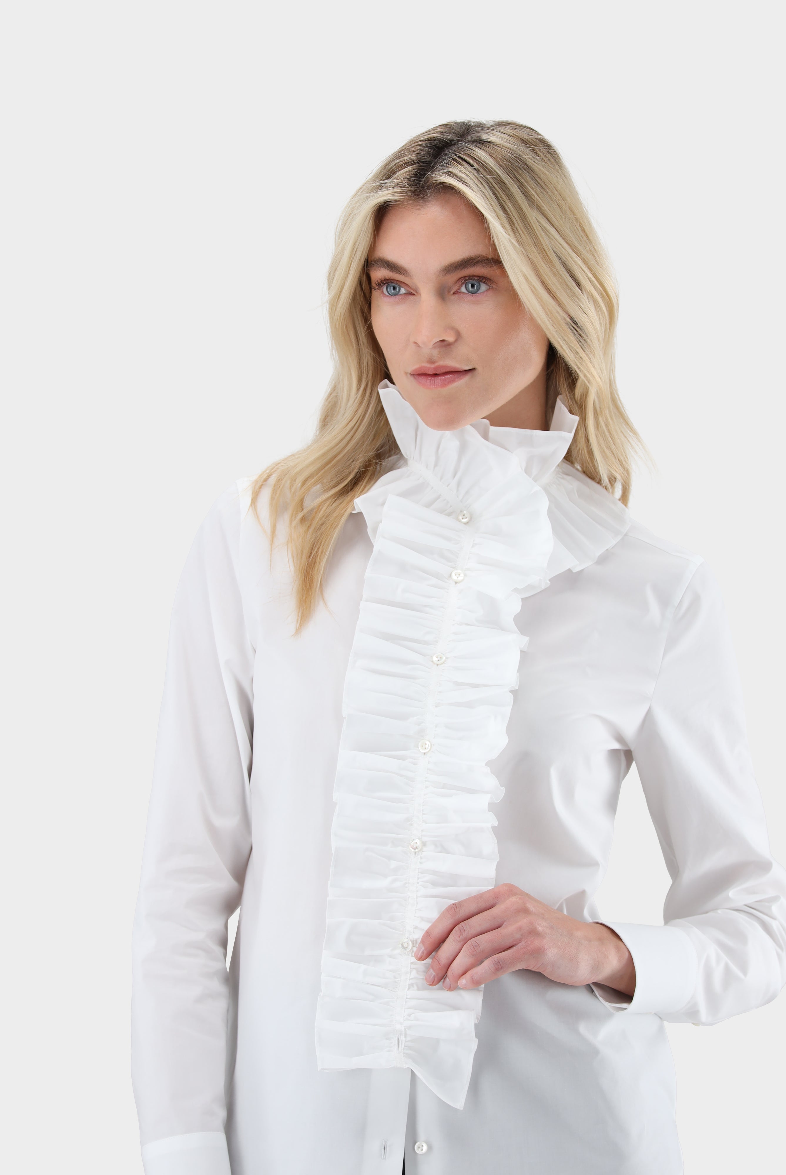 Stehkragenbluse | mit abknöpfbarer Rüsche