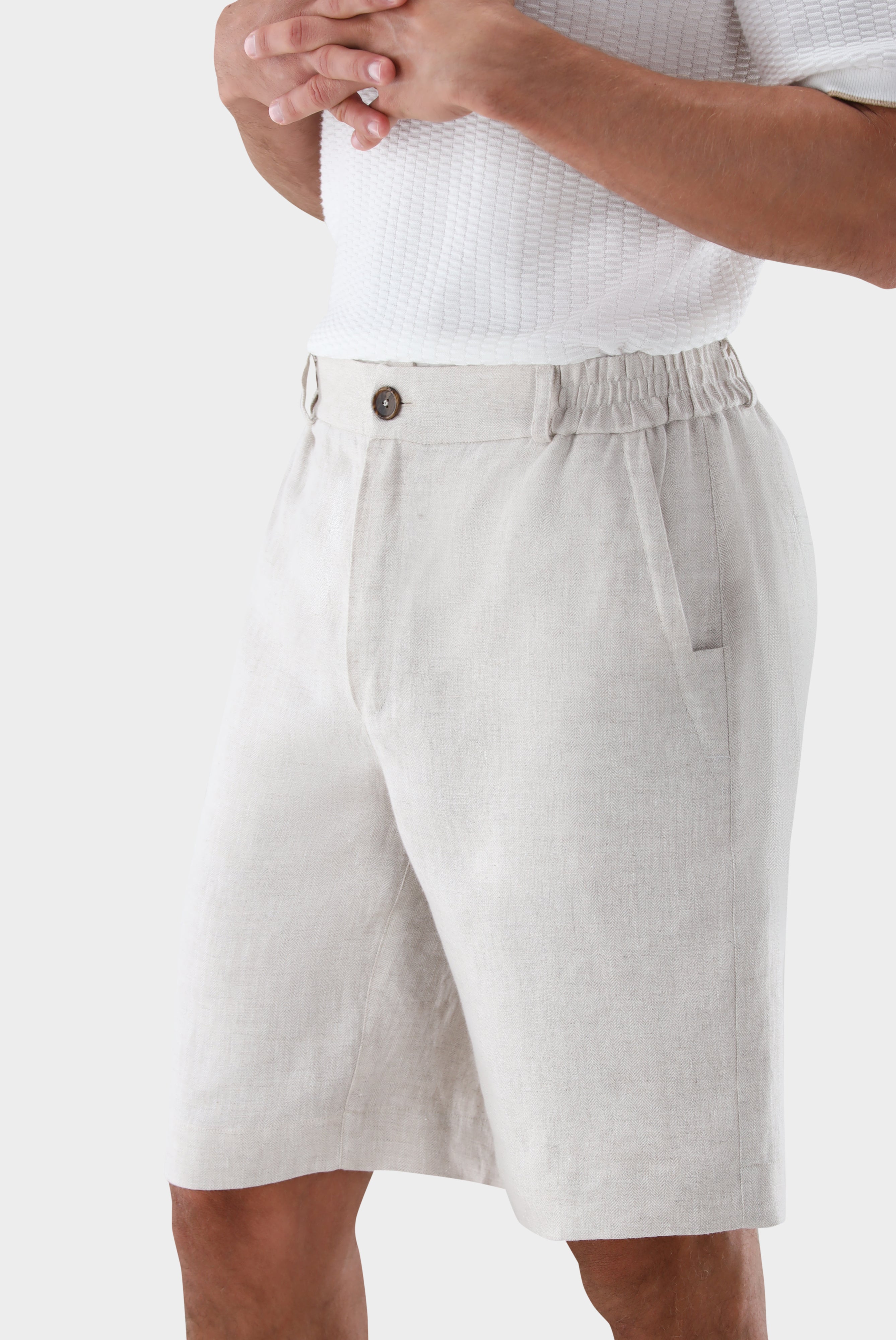 Shorts aus Leinen | mit Fischgrat-Hosen-Van Laack-OUTLET-ARCHIVIST-ARCHIVE-SALE