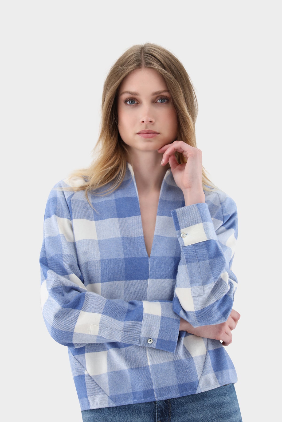 Van Laack Karierte Kelchkragenbluse | aus Flanell, Bluse