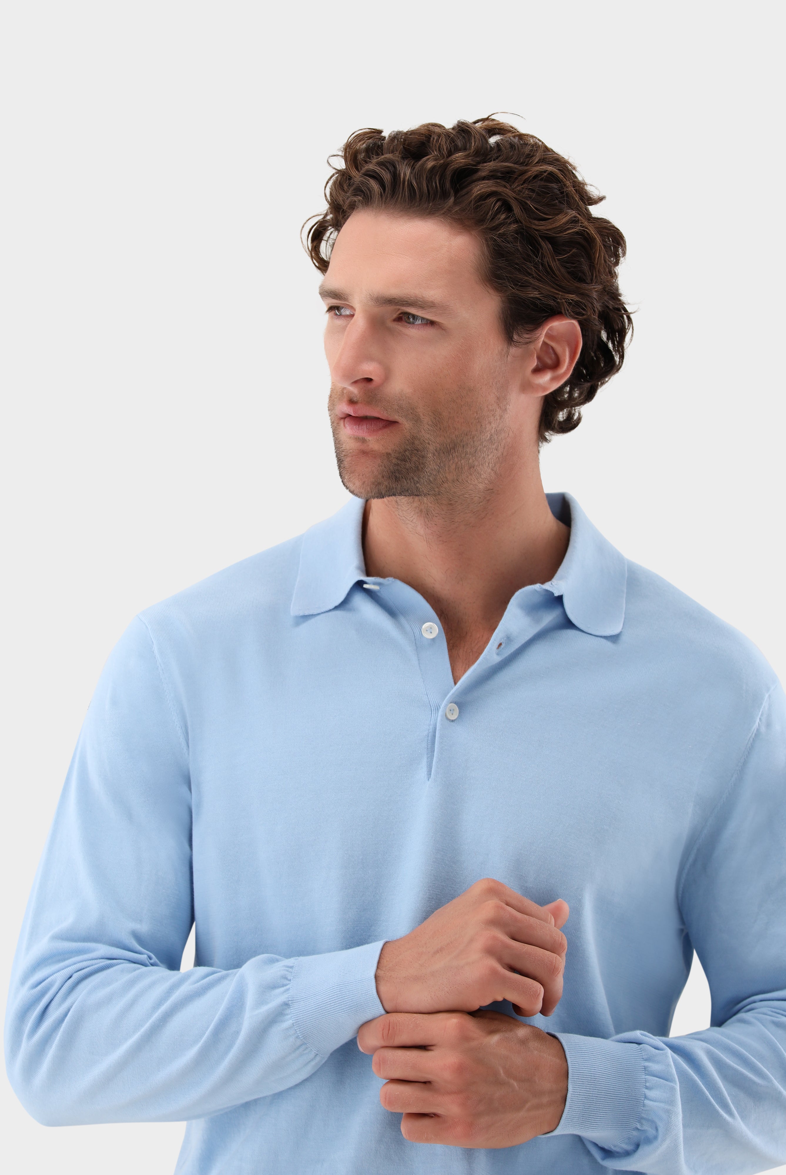 Langarm Strick-Poloshirt | mit Baumwolle und Seide-Strick & Pullover-Van Laack-OUTLET-ARCHIVIST-ARCHIVE-SALE
