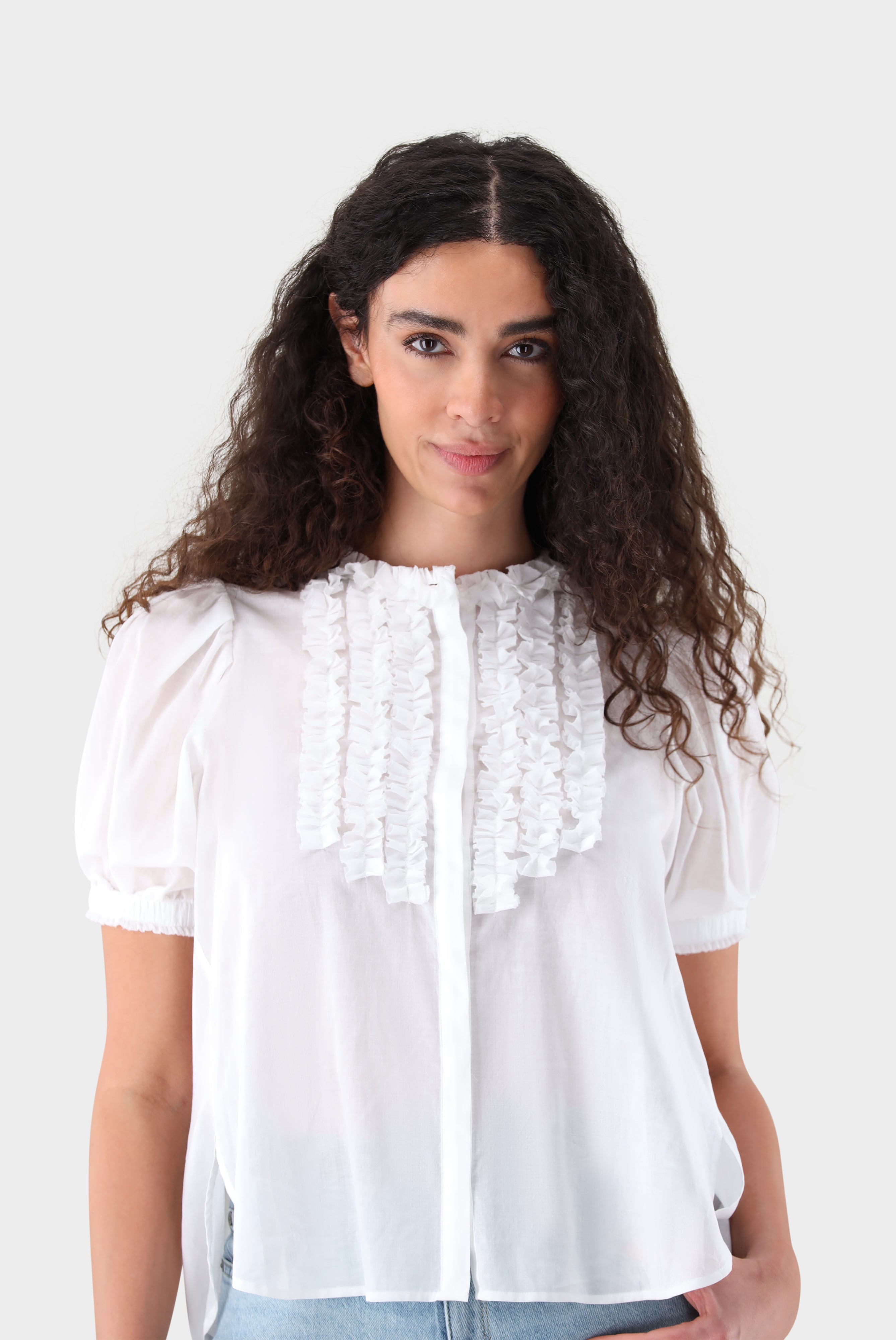 Kurzarm Bluse | mit Rüschen-Hemden & Blusen-Van Laack-OUTLET-ARCHIVIST-ARCHIVE-SALE