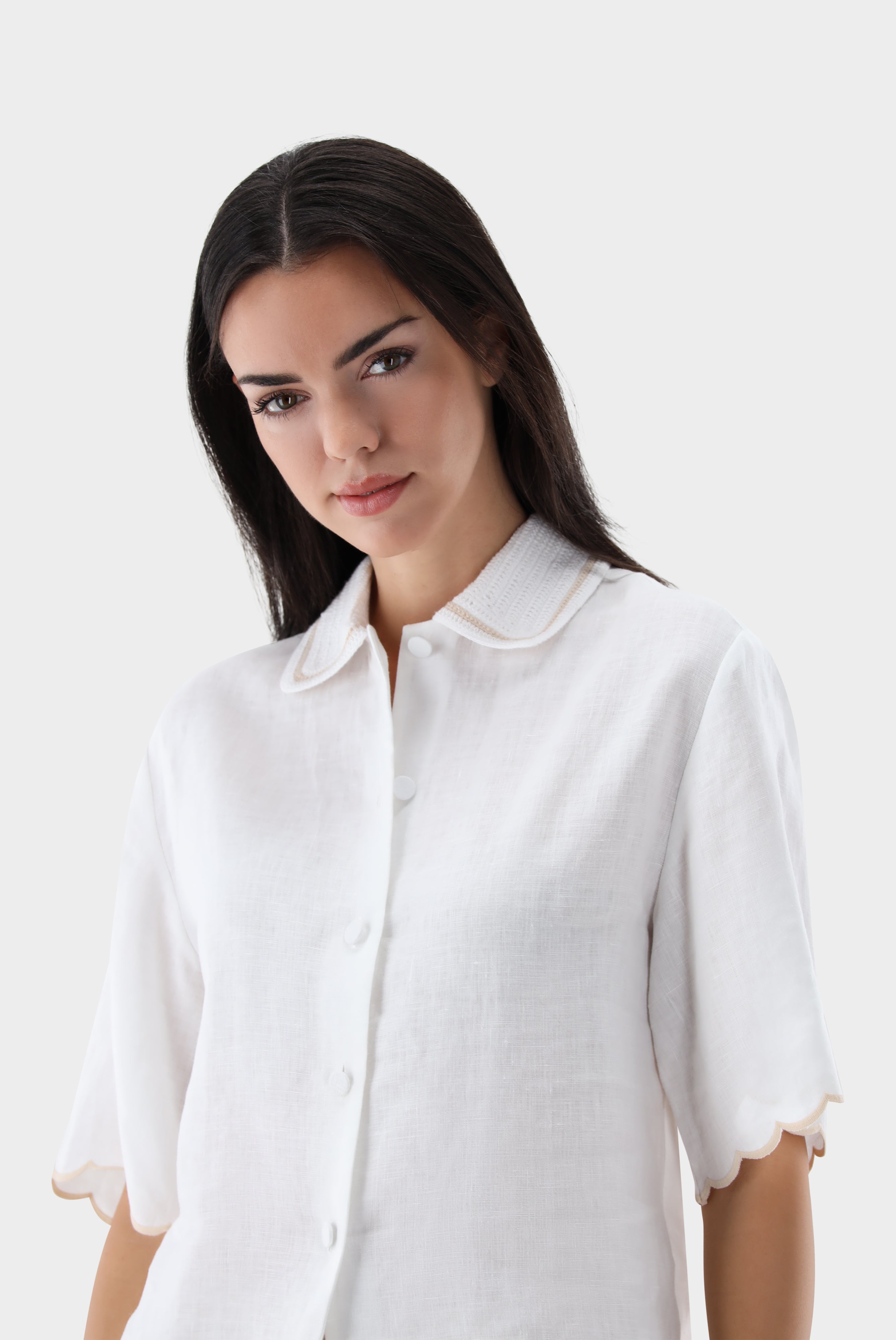 Kurzarm Hemdbluse | aus Leinen mit Häkelkragen-Hemden & Blusen-Van Laack-OUTLET-ARCHIVIST-ARCHIVE-SALE
