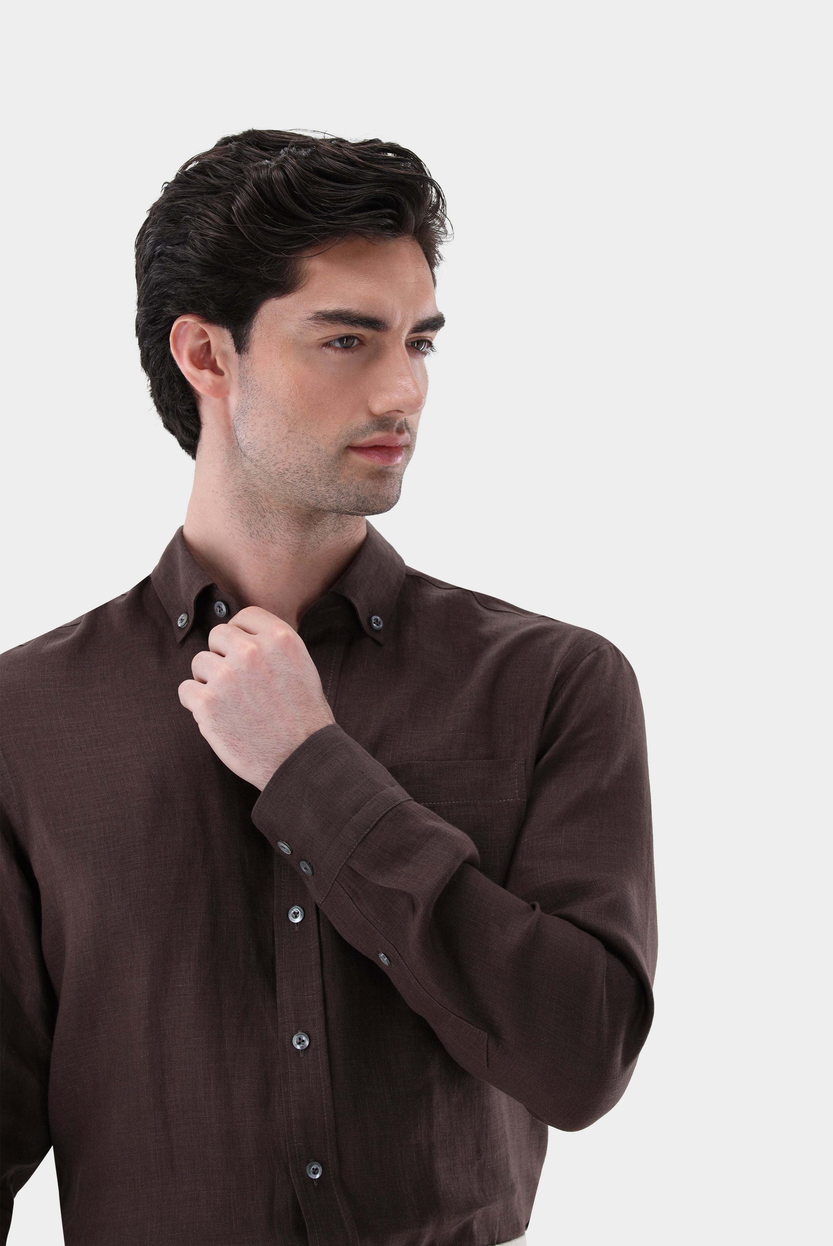 Leinenhemd | mit Button-Down Kragen Tailor Fit