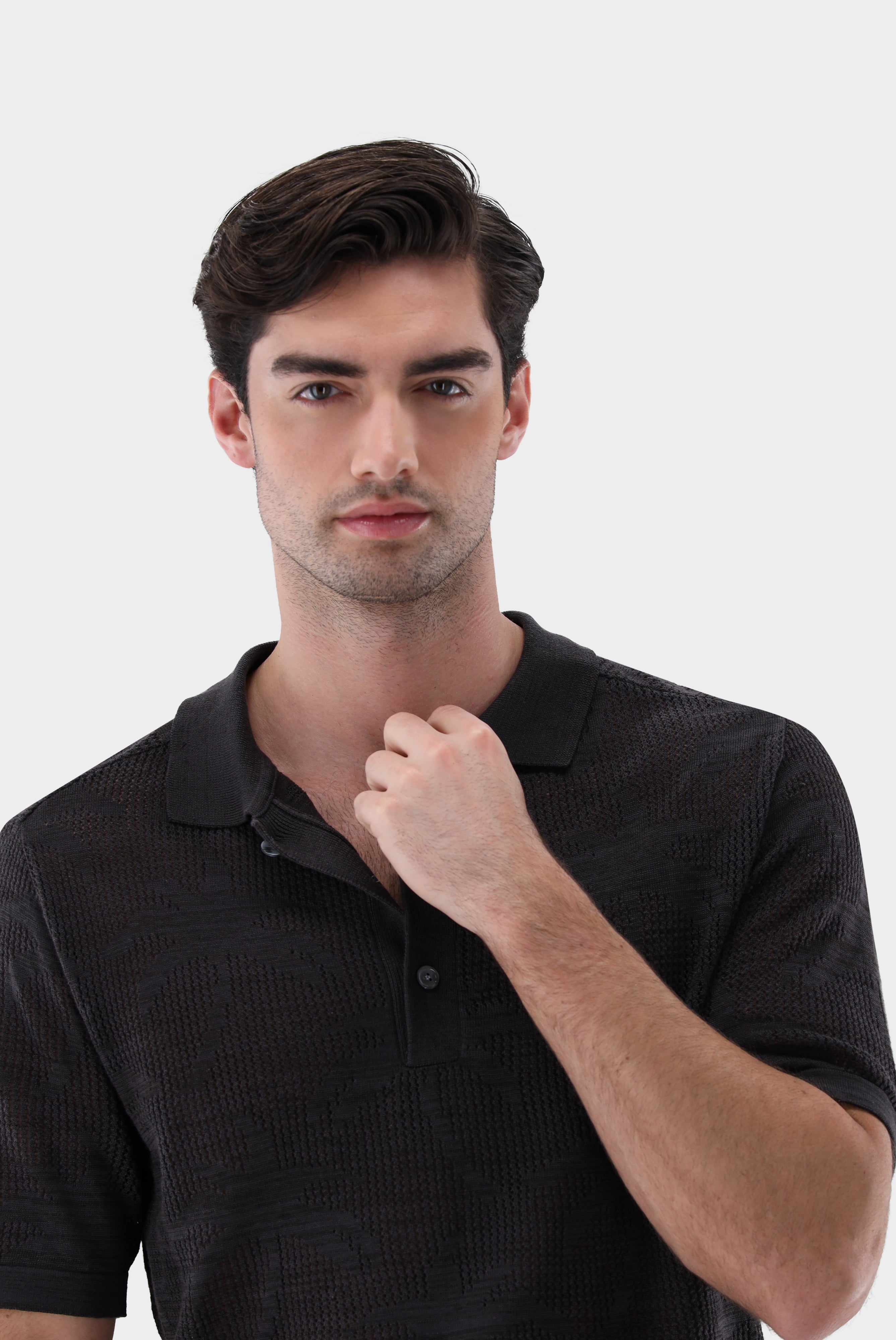 Poloshirt | aus Ajoure Strick mit Palmen Design