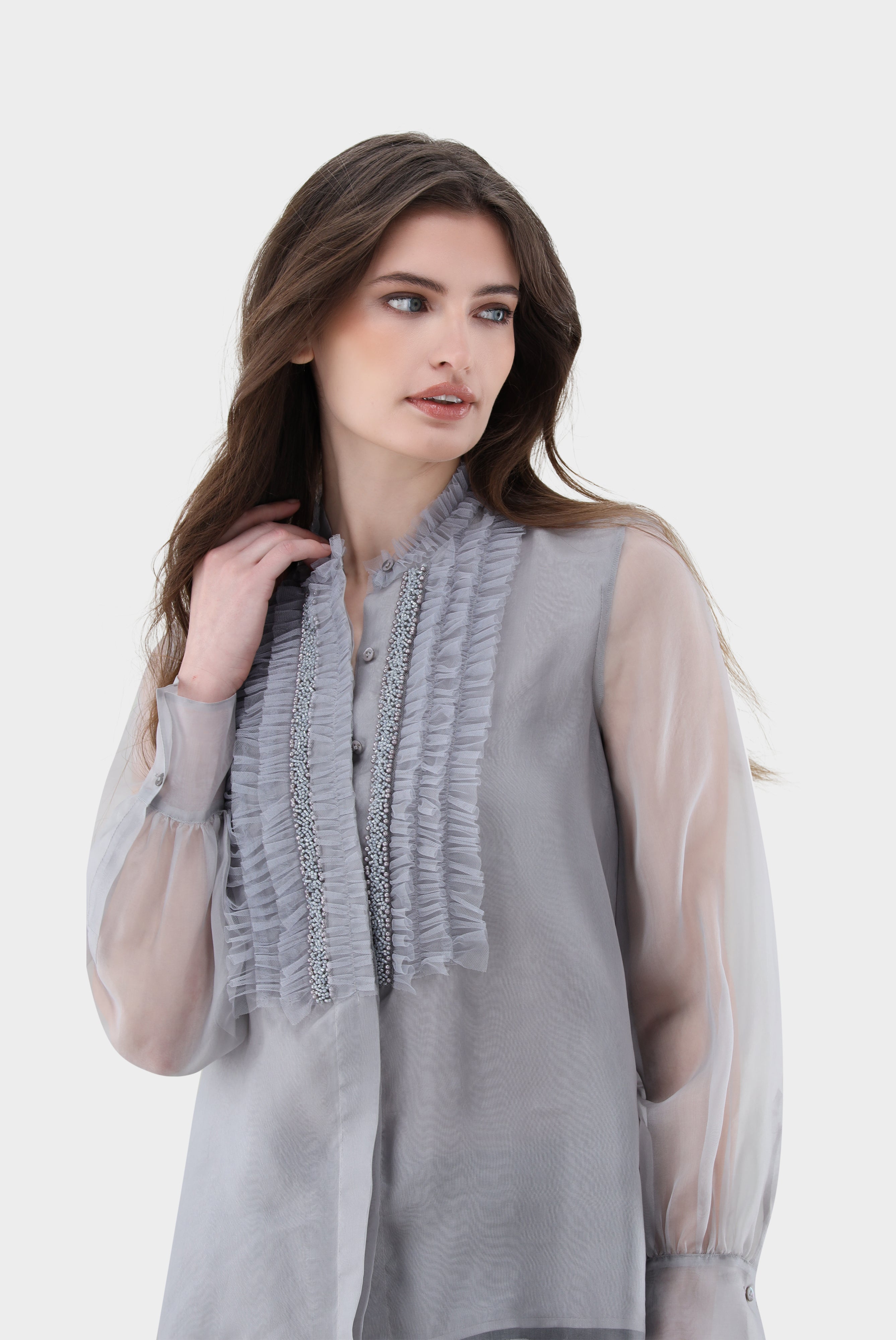 Bluse | mit Rüschen und Perlenband