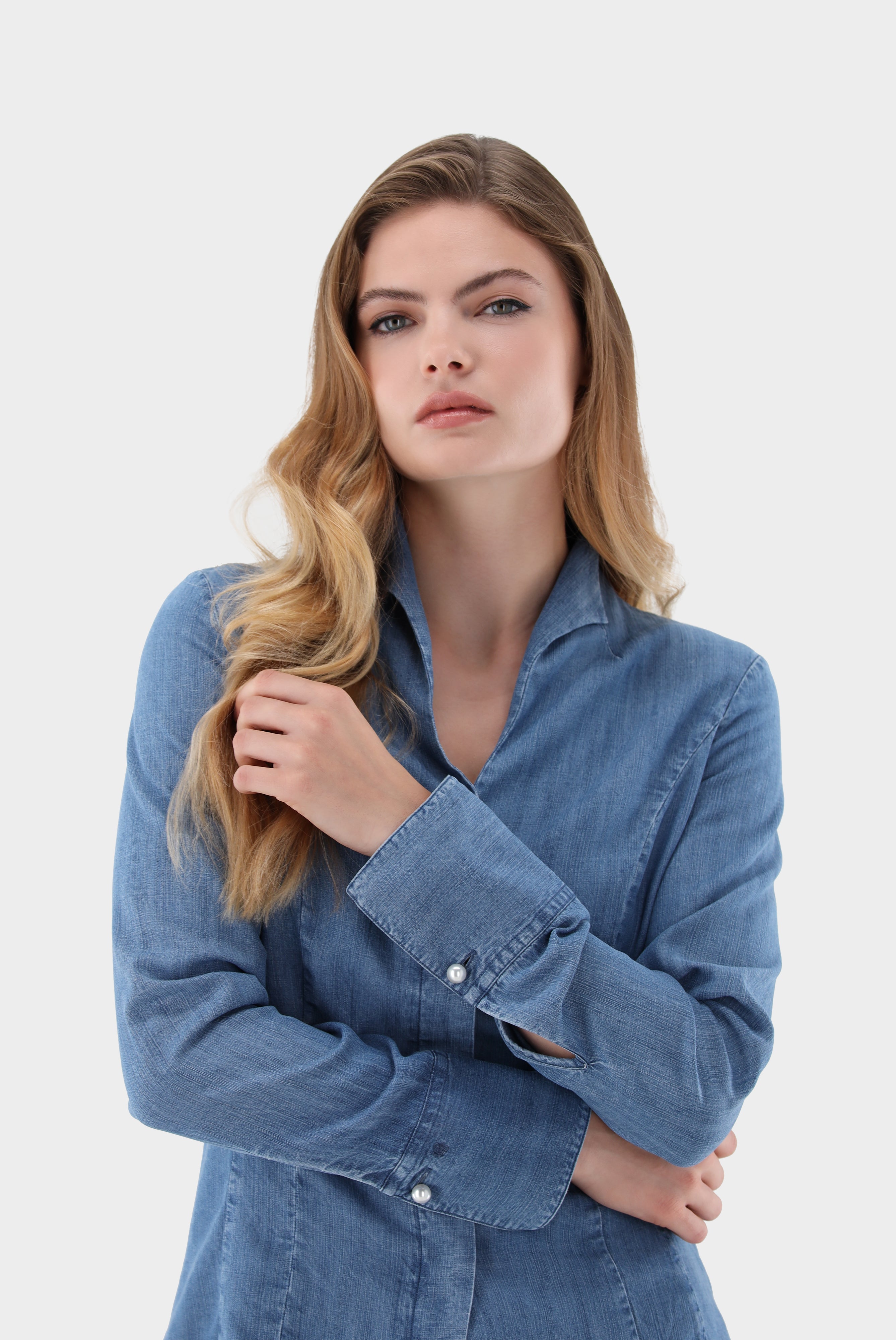 Kelchkragenbluse | aus Jeans Stoff