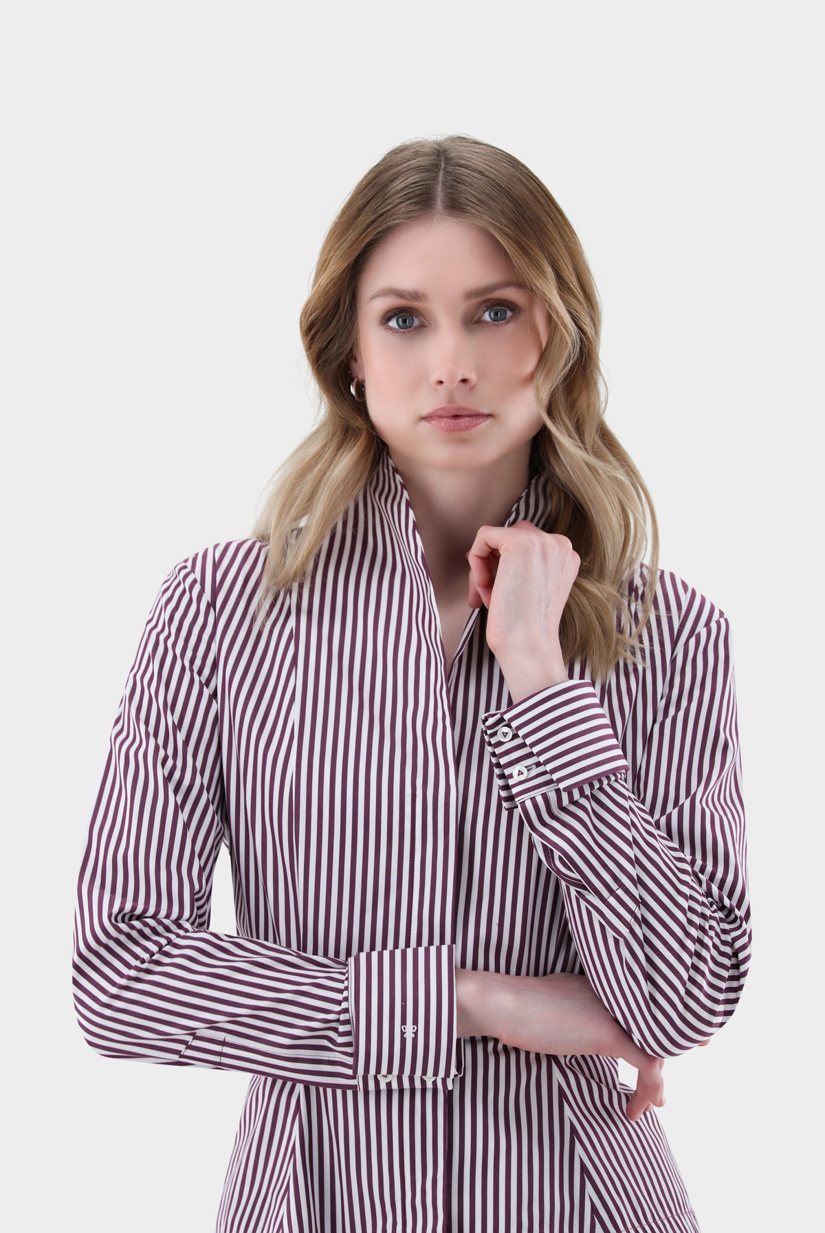 Kelchkragenbluse | aus popeline gestreift-Hemden & Blusen-Van Laack-OUTLET-ARCHIVIST-ARCHIVE-SALE