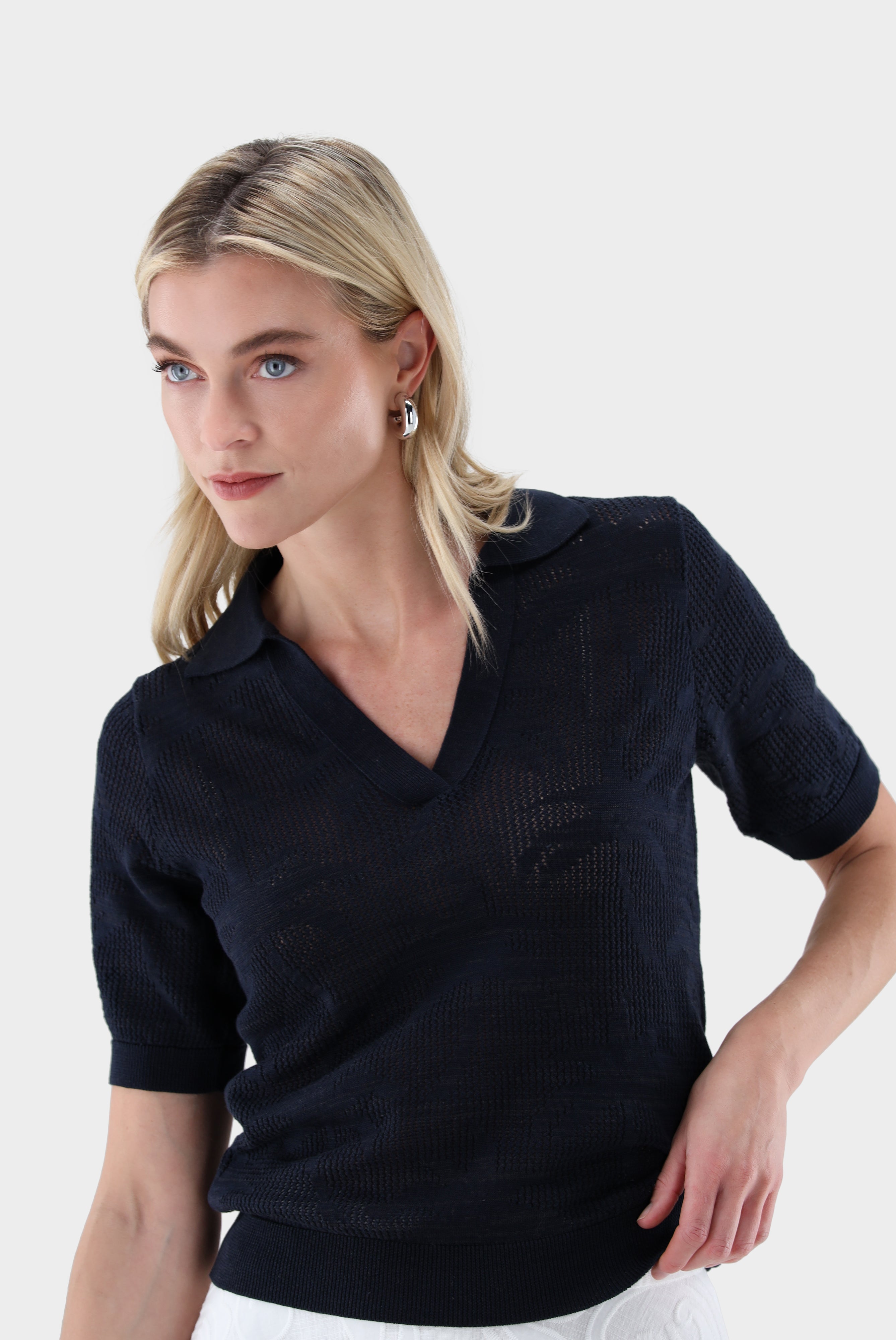 Poloshirt | aus Ajoure Strick mit Palmen Design-UNDEFINIERT-Van Laack-OUTLET-ARCHIVIST-ARCHIVE-SALE