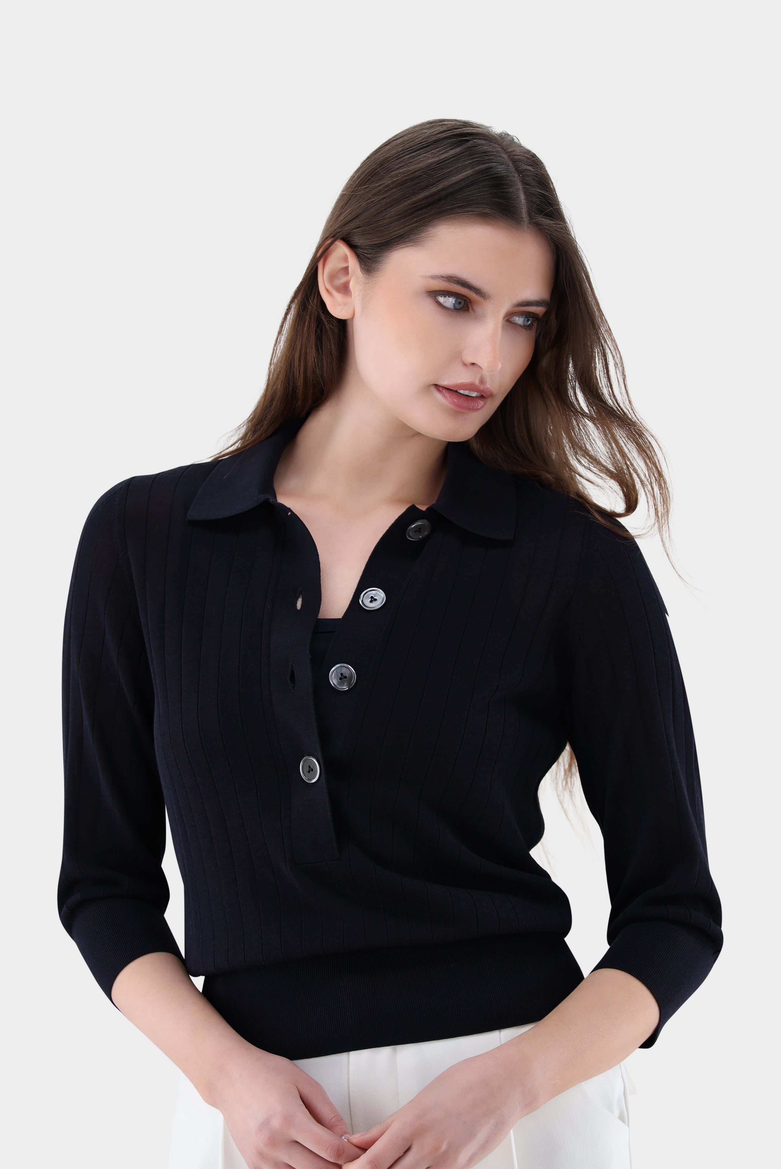 Poloshirtaus Rippstrick | mit Baumwolle und Viskose