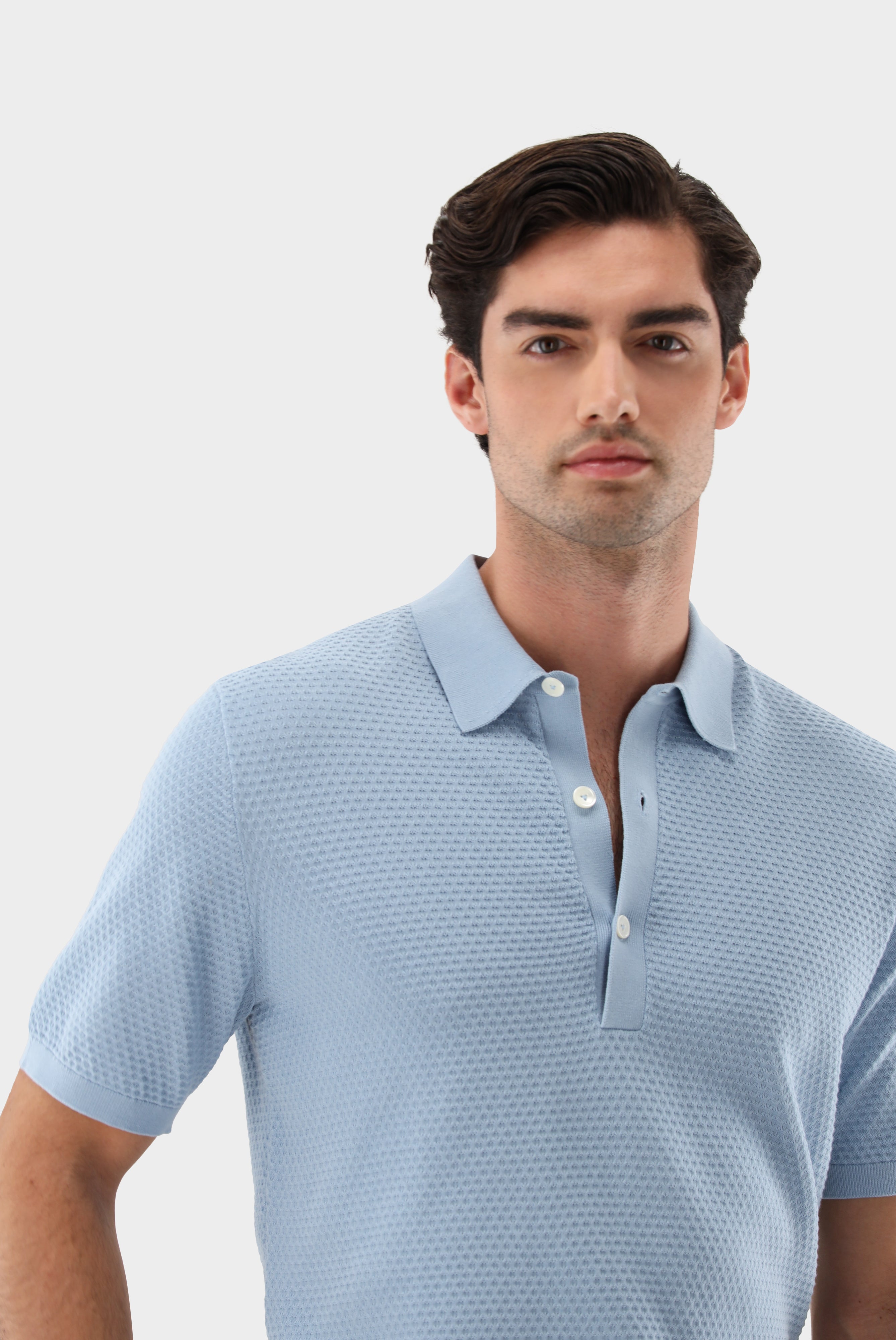 Strick Poloshirt | mit Struktur aus Air Cotton-Shirts-Van Laack-OUTLET-ARCHIVIST-ARCHIVE-SALE