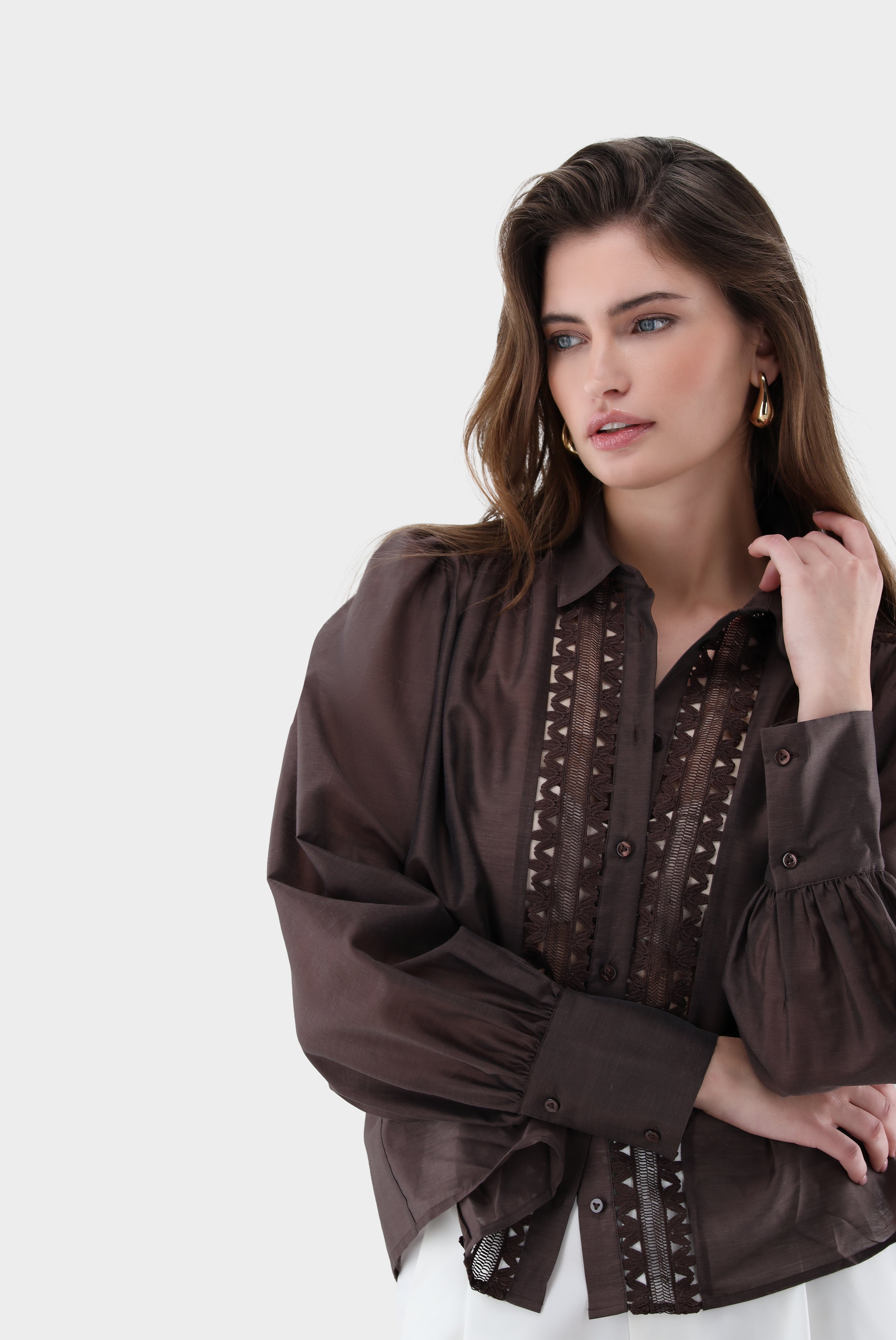 Hemdbluse | mit Spitzeneinsätzen