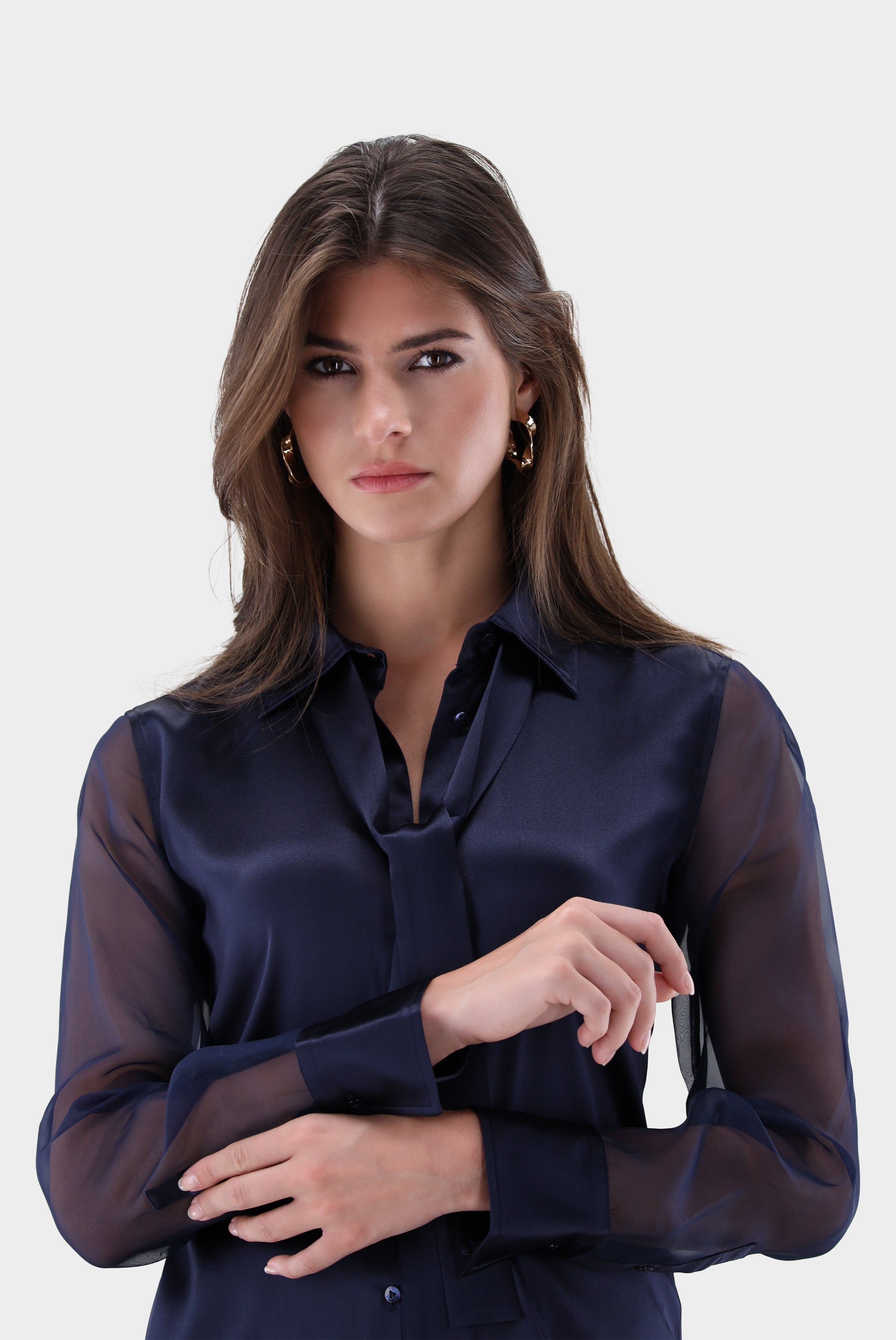 Seidenbluse | mit Organza Ärmeln