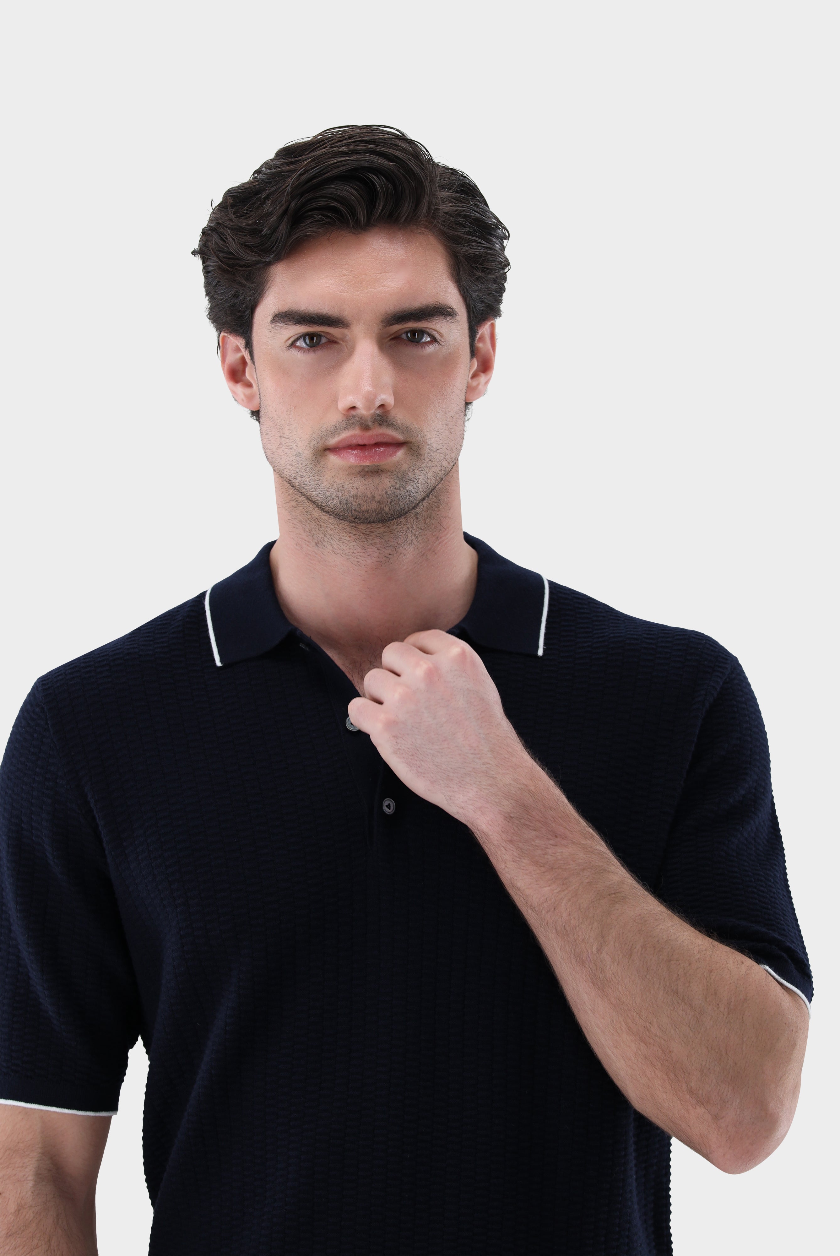 Strick Poloshirt | mt Kaschmir und Jacquard Struktur