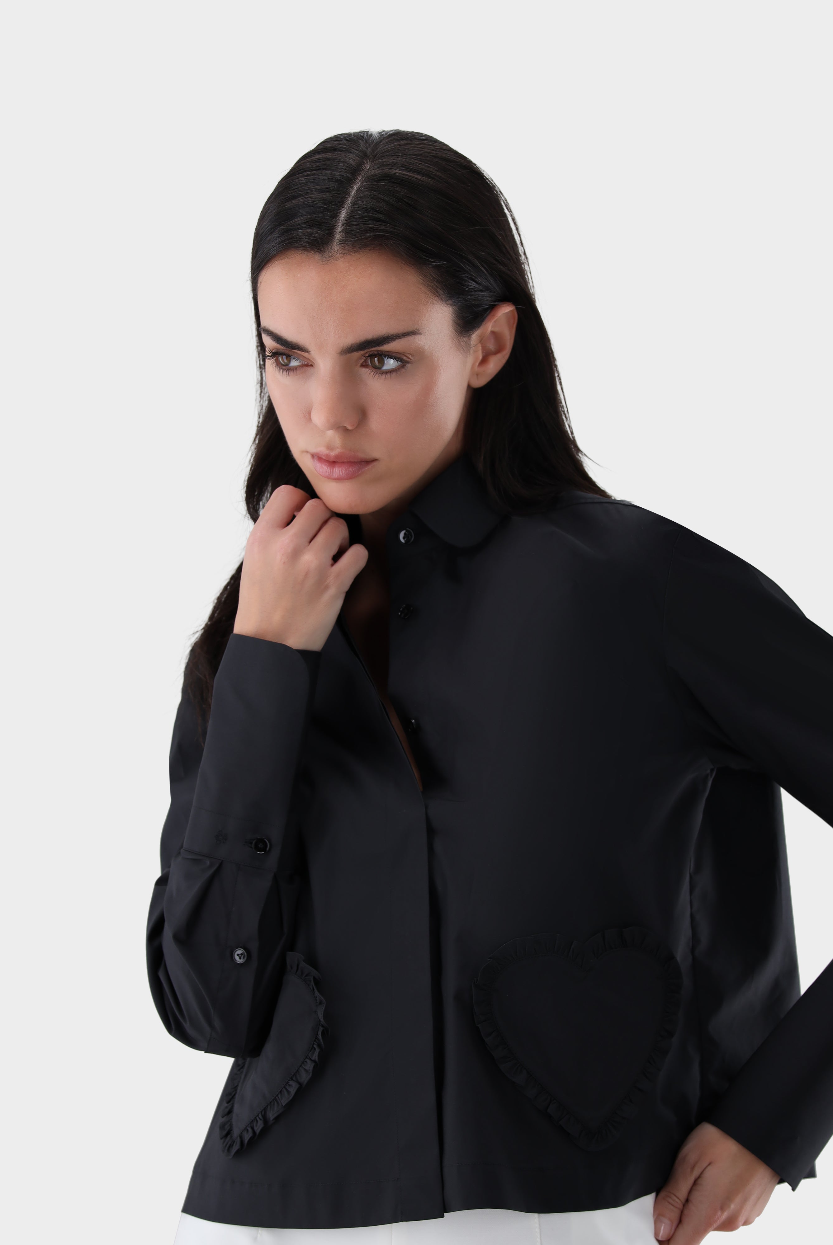 Hemdbluse | cropped mit Herz-Taschen