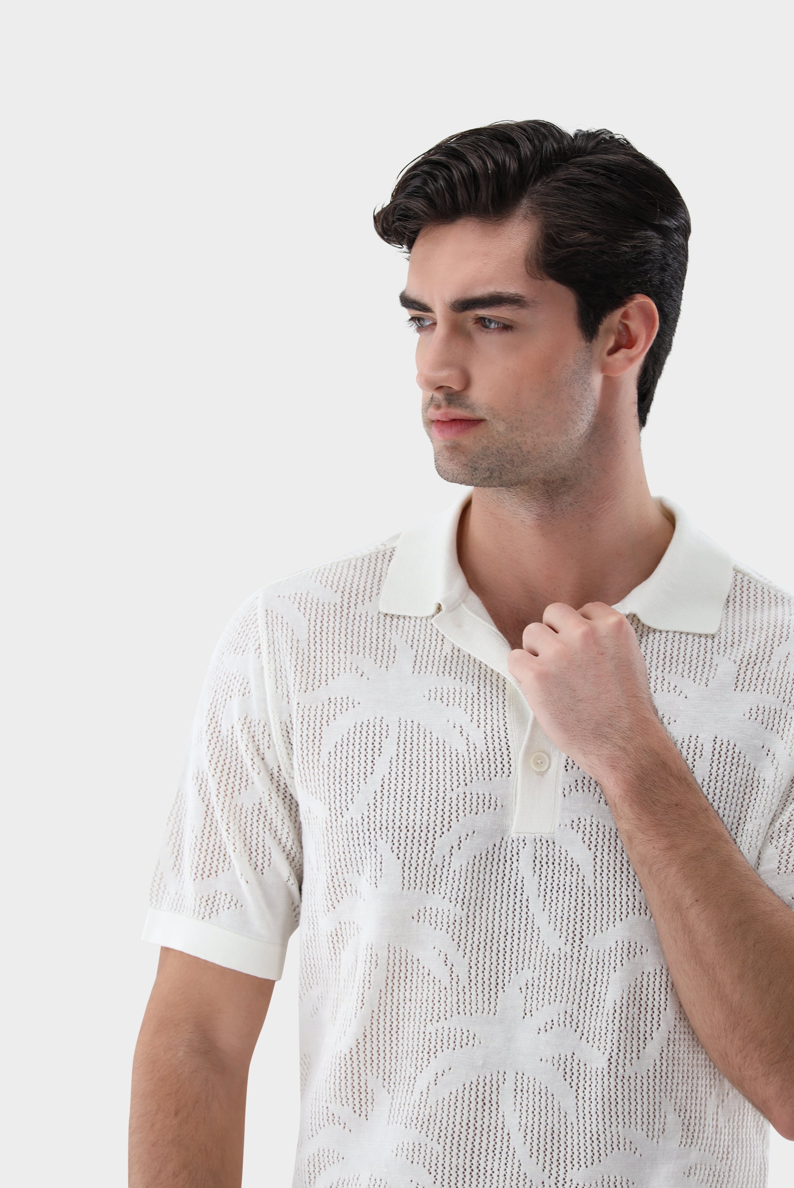 Poloshirt | aus Ajoure Strick mit Palmen Design-Shirts-Van Laack-OUTLET-ARCHIVIST-ARCHIVE-SALE