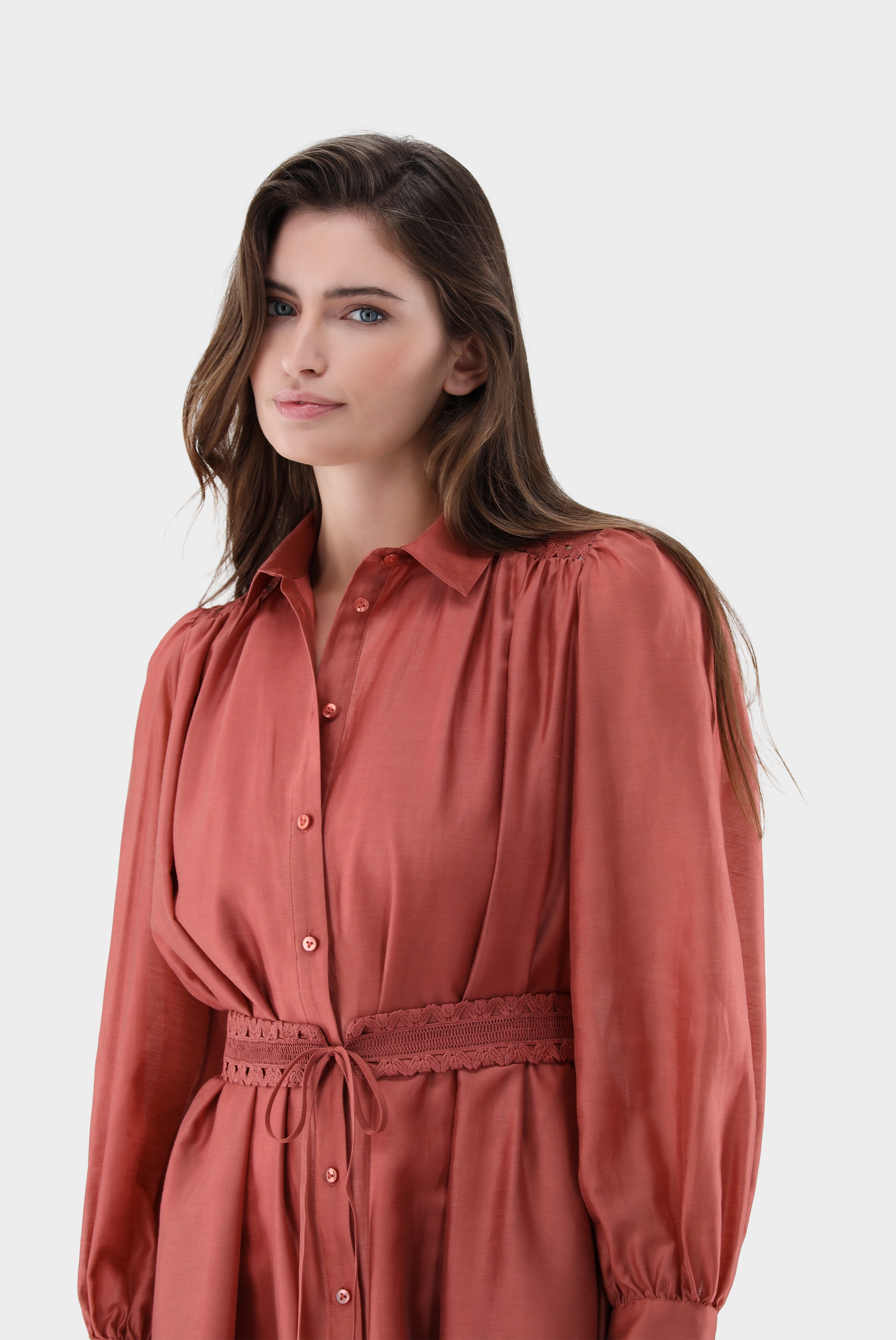 Midi-Hemdblusenkleid | mit Leinen und Tencel™