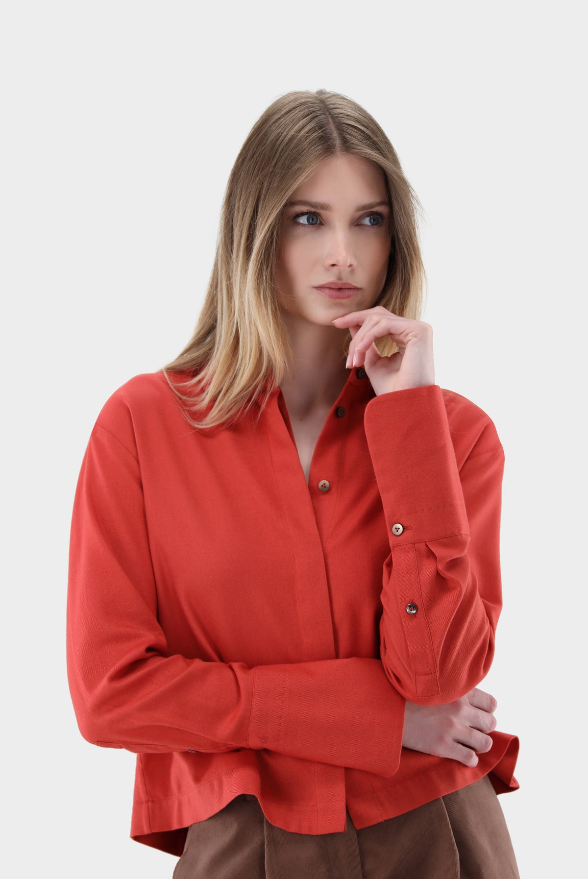 Cropped Flanellbluse | mit Bubi-Kragen