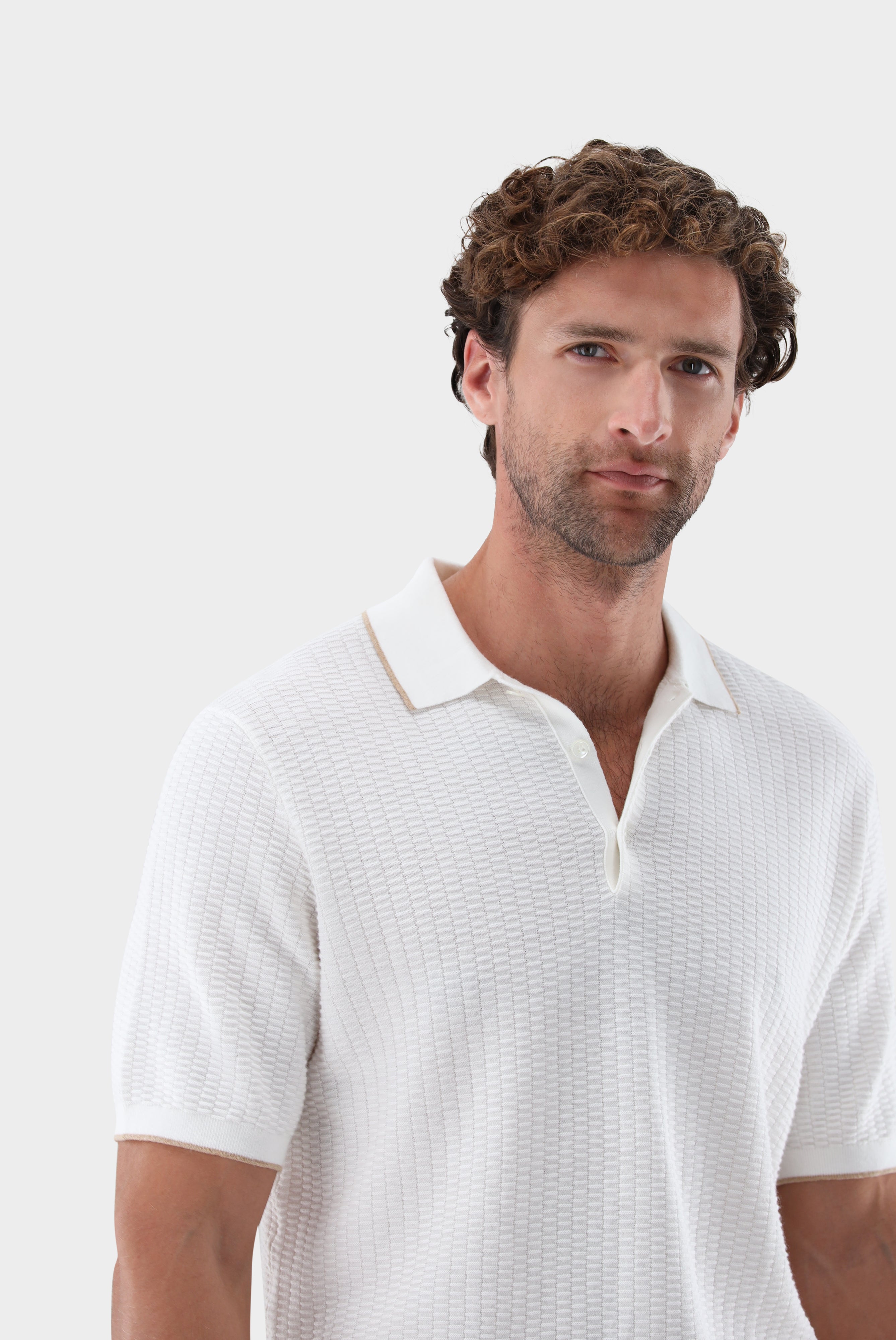 Strick Poloshirt | mt Kaschmir und Jacquard Struktur