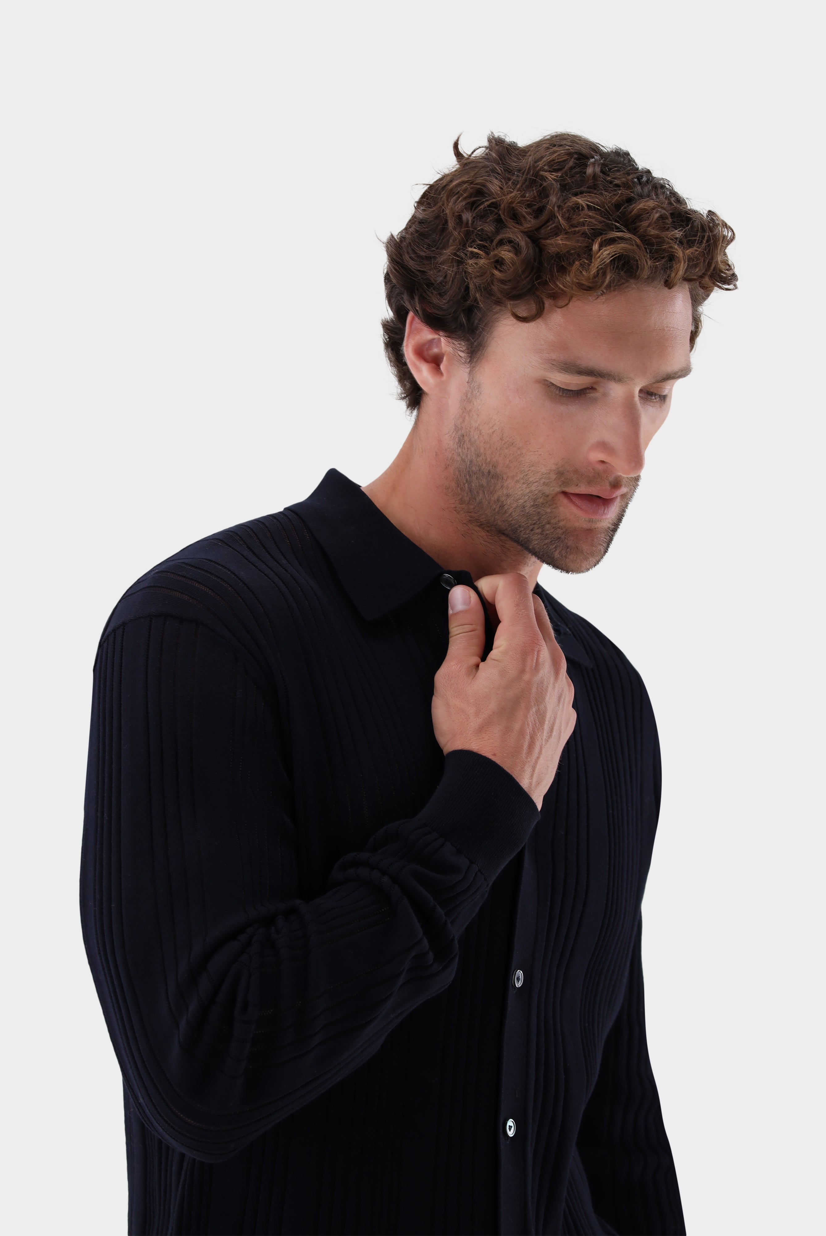 Strickhemd | mit Streifen-Struktur aus Air Cotton-Strick & Pullover-Van Laack-OUTLET-ARCHIVIST-ARCHIVE-SALE