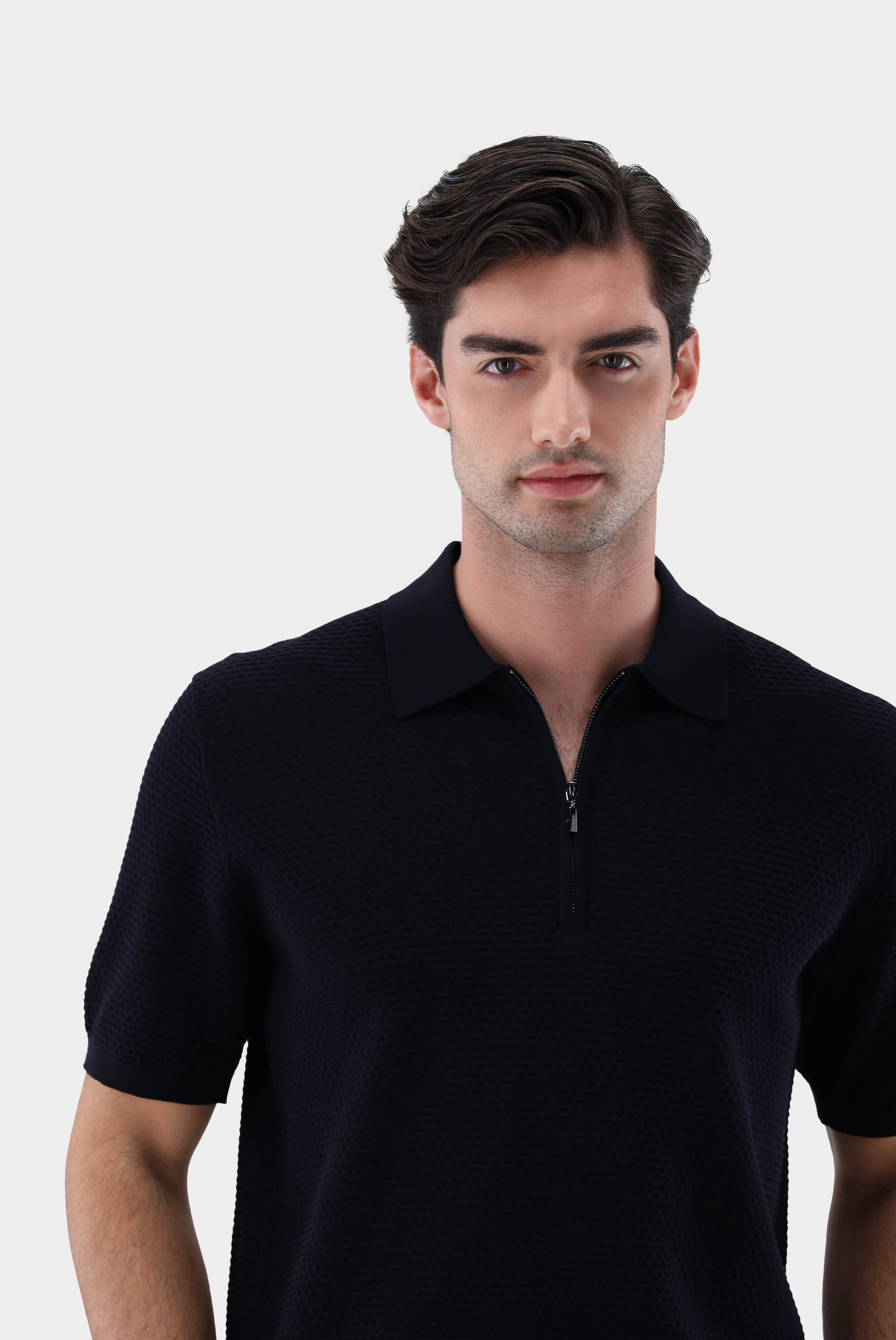 Strick Poloshirt | mit Struktur und Reisßverschluss