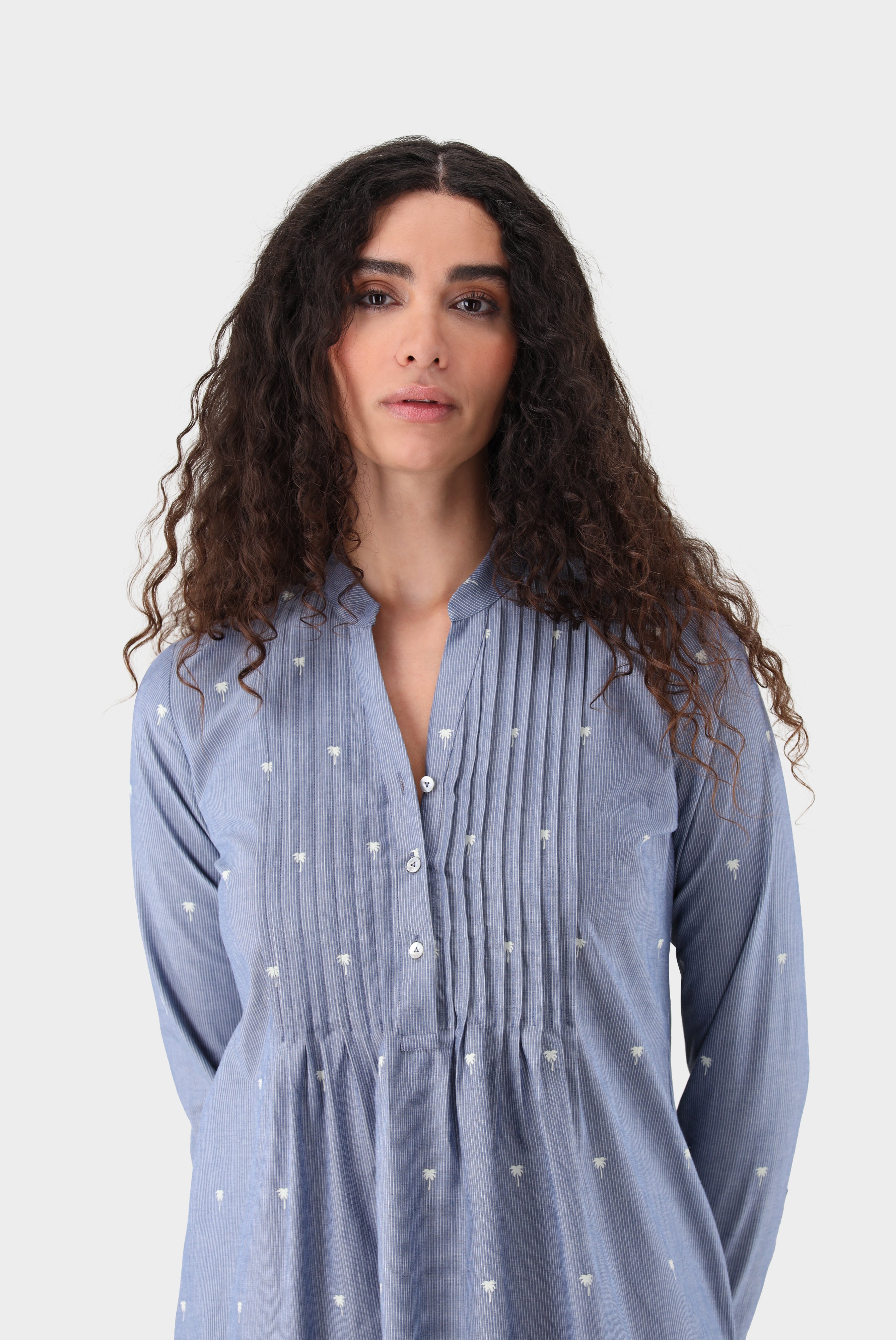 Knielanges Schlupfkleid | in Jeans Optik mit Palmen Druck-Kleider & Röcke-Van Laack-OUTLET-ARCHIVIST-ARCHIVE-SALE