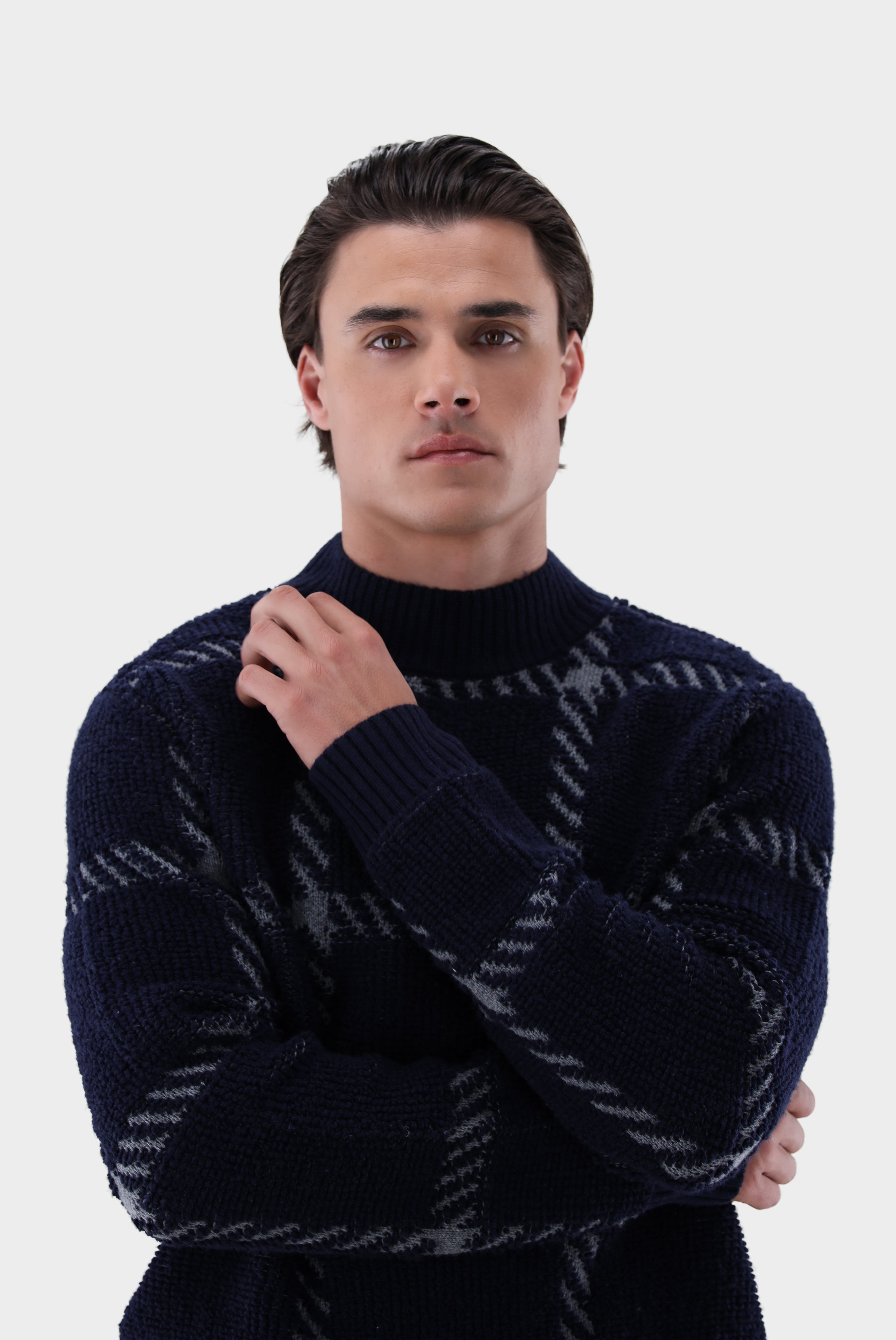 Stehkragenpullover | mit Jacquard-Karomuster-Strick & Pullover-Van Laack-OUTLET-ARCHIVIST-ARCHIVE-SALE