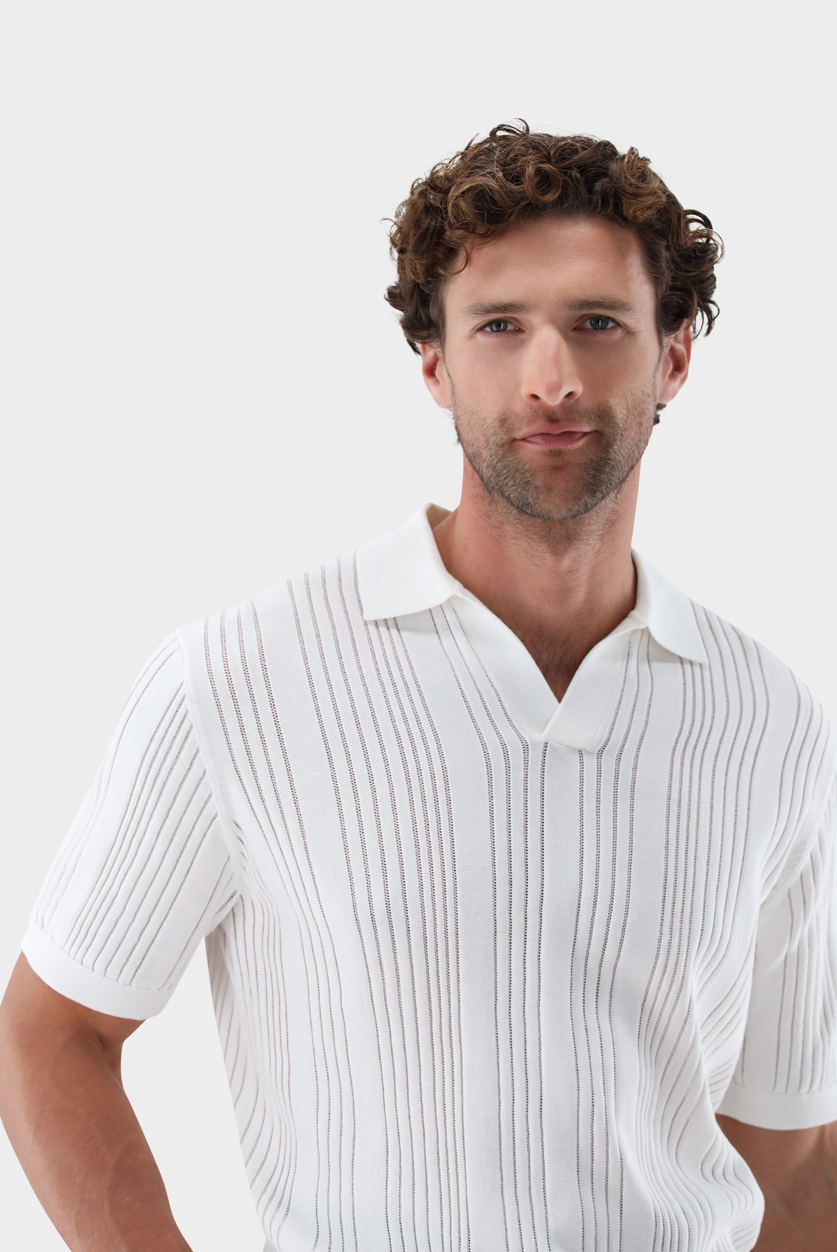 V-Neck Poloshirt | mit Streifen-Struktur aus Air Cotton