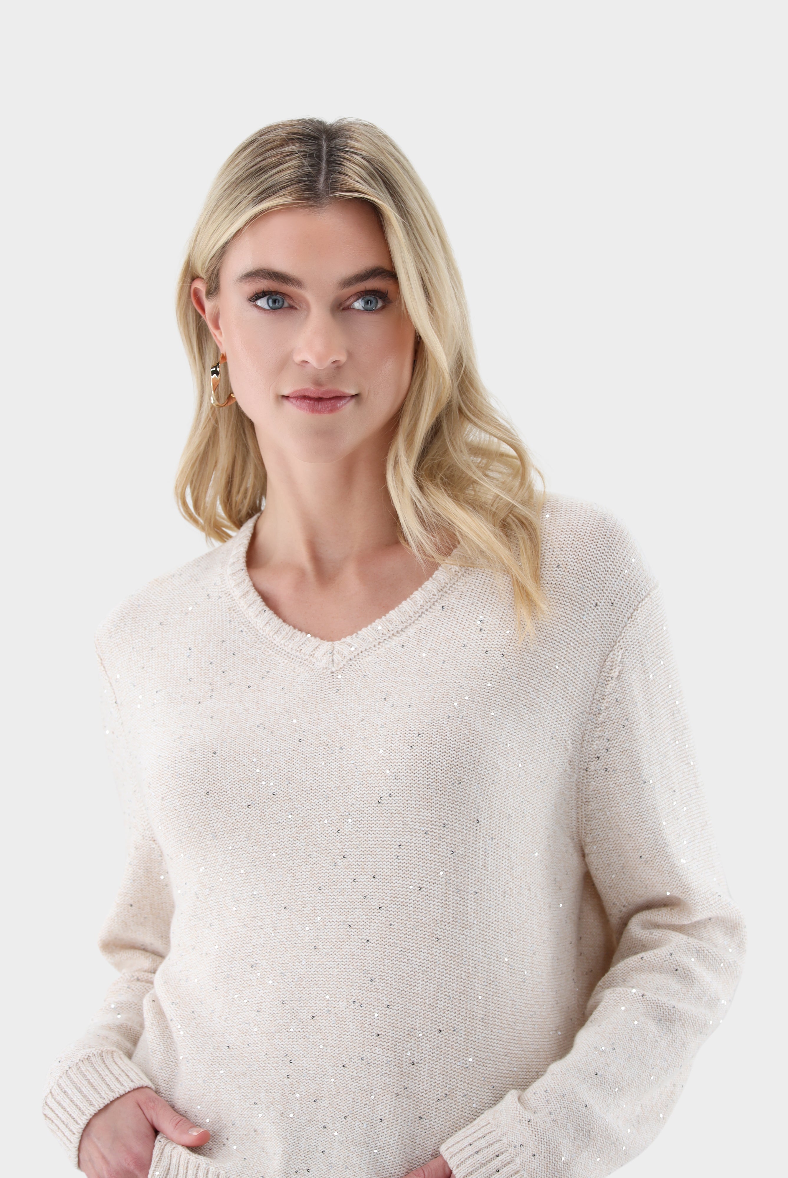 Pullover mit V-Ausschnitt | mit Kaschmir und Pailletten