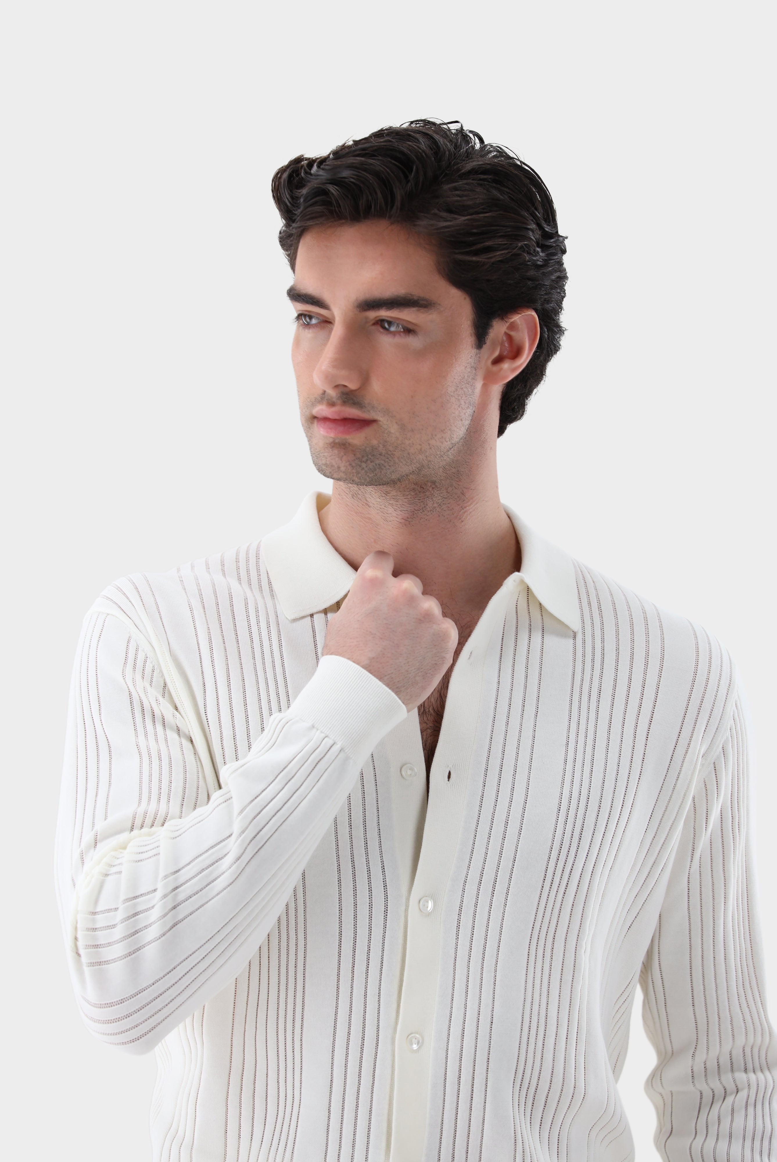 Strickhemd | mit Streifen-Struktur aus Air Cotton