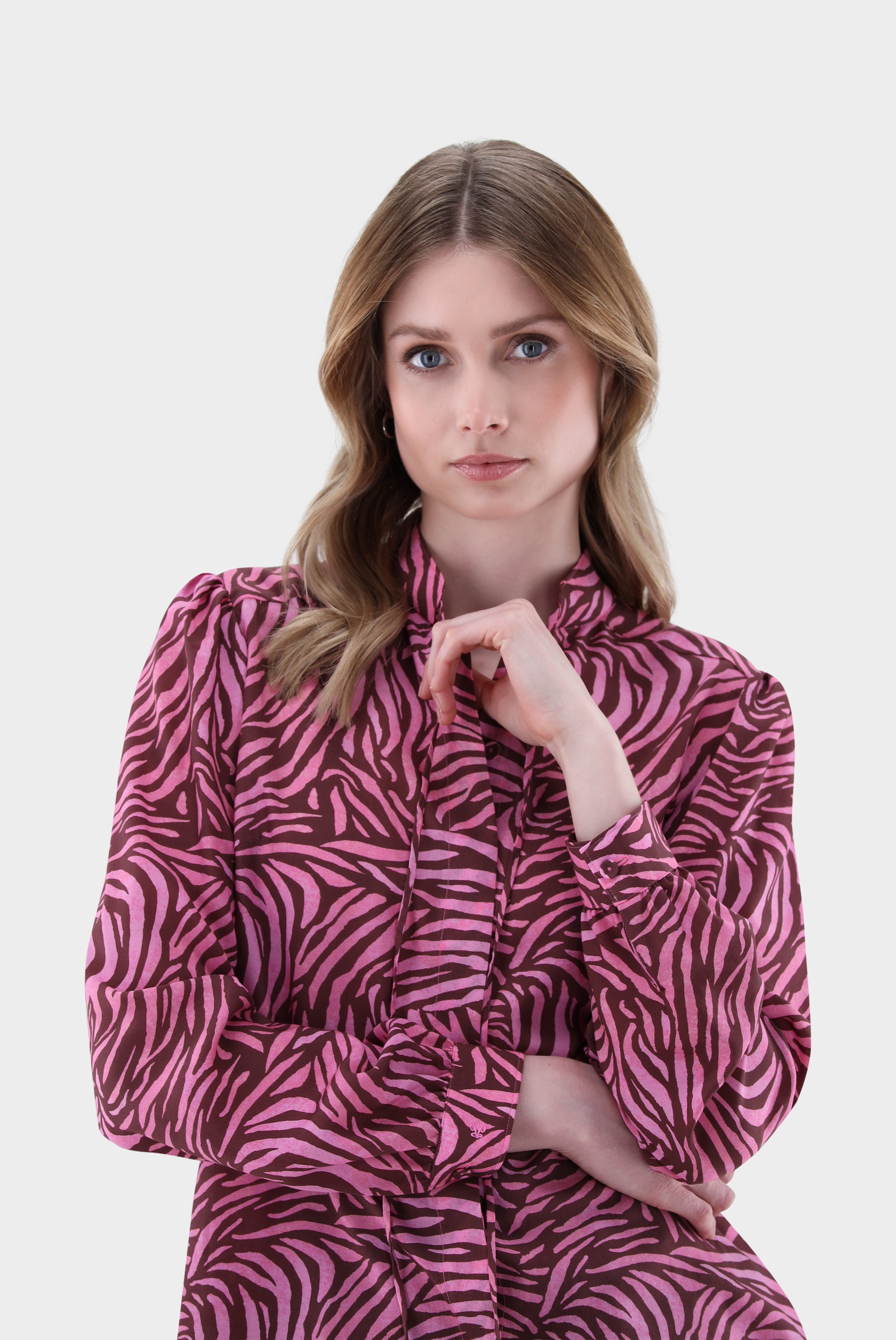 Stehkragenbluse | mit Zebra Druck