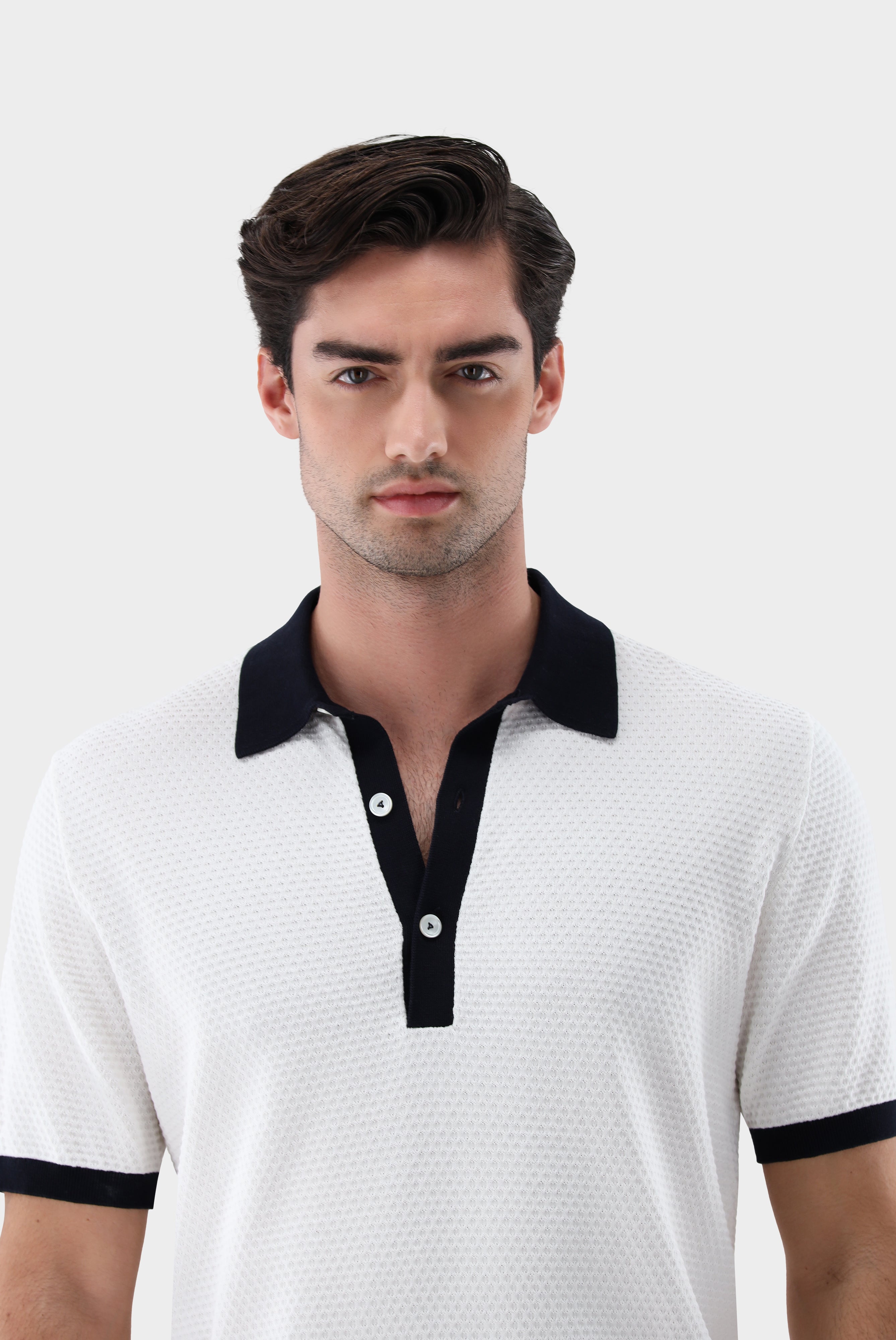 Strick Poloshirt | mit Kontraskragen und Struktur