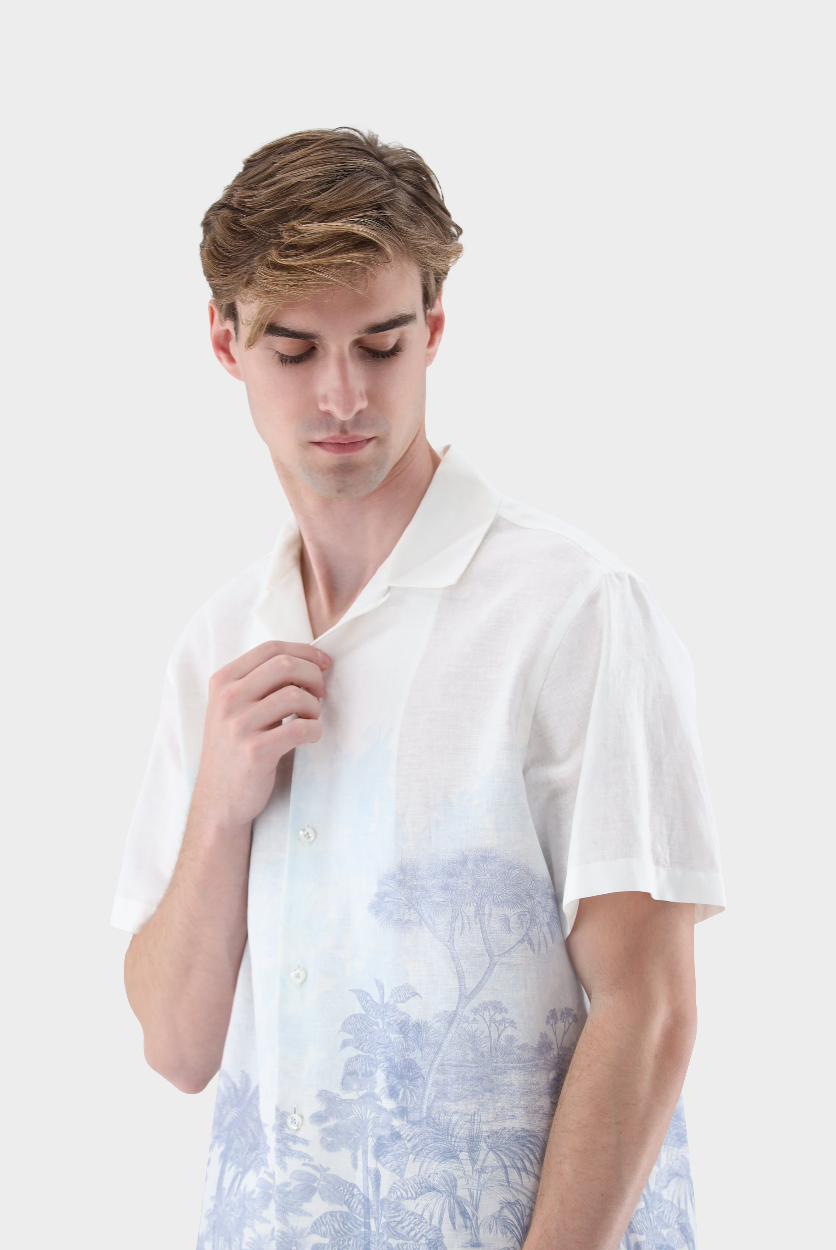 Kurzarm Bowlinghemd | aus Leinen mit Druck