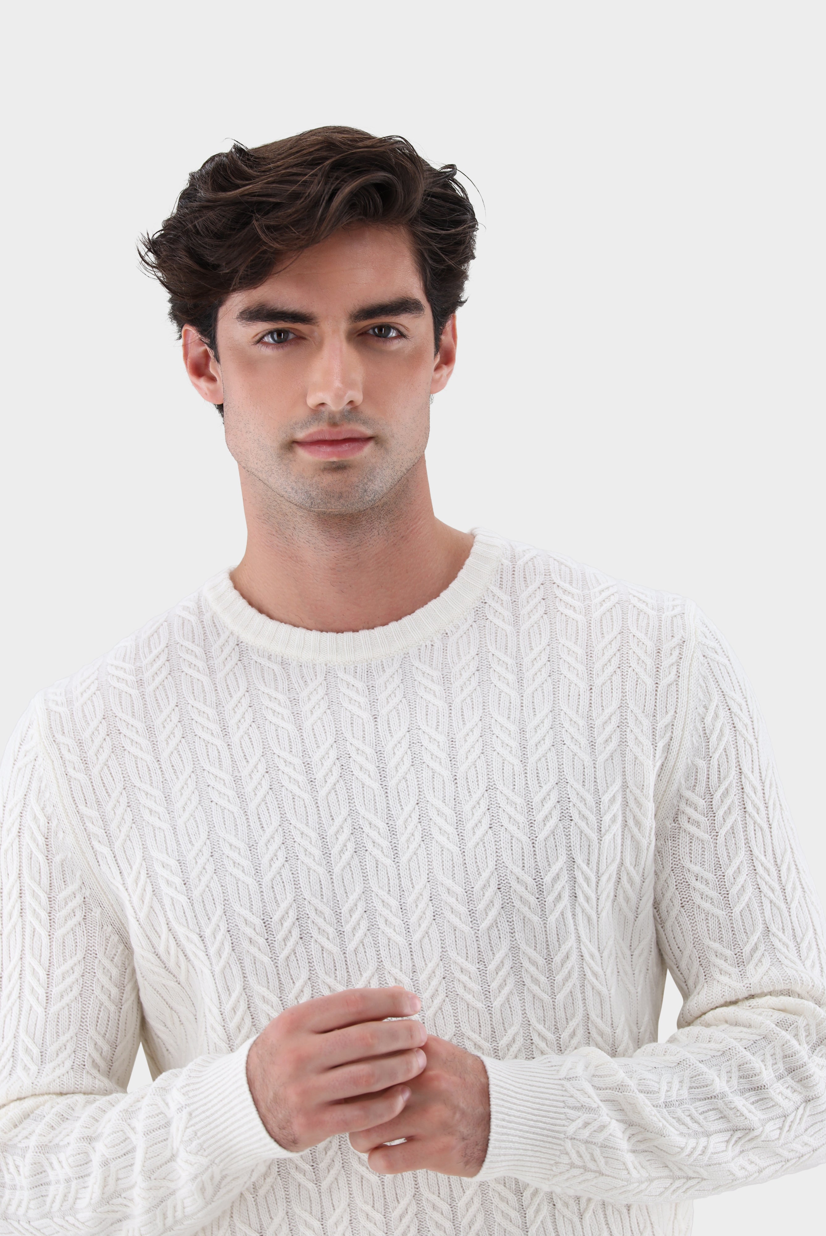 Rundhalspullover | mit Zopfstrick und Kaschmir-Strick & Pullover-Van Laack-OUTLET-ARCHIVIST-ARCHIVE-SALE
