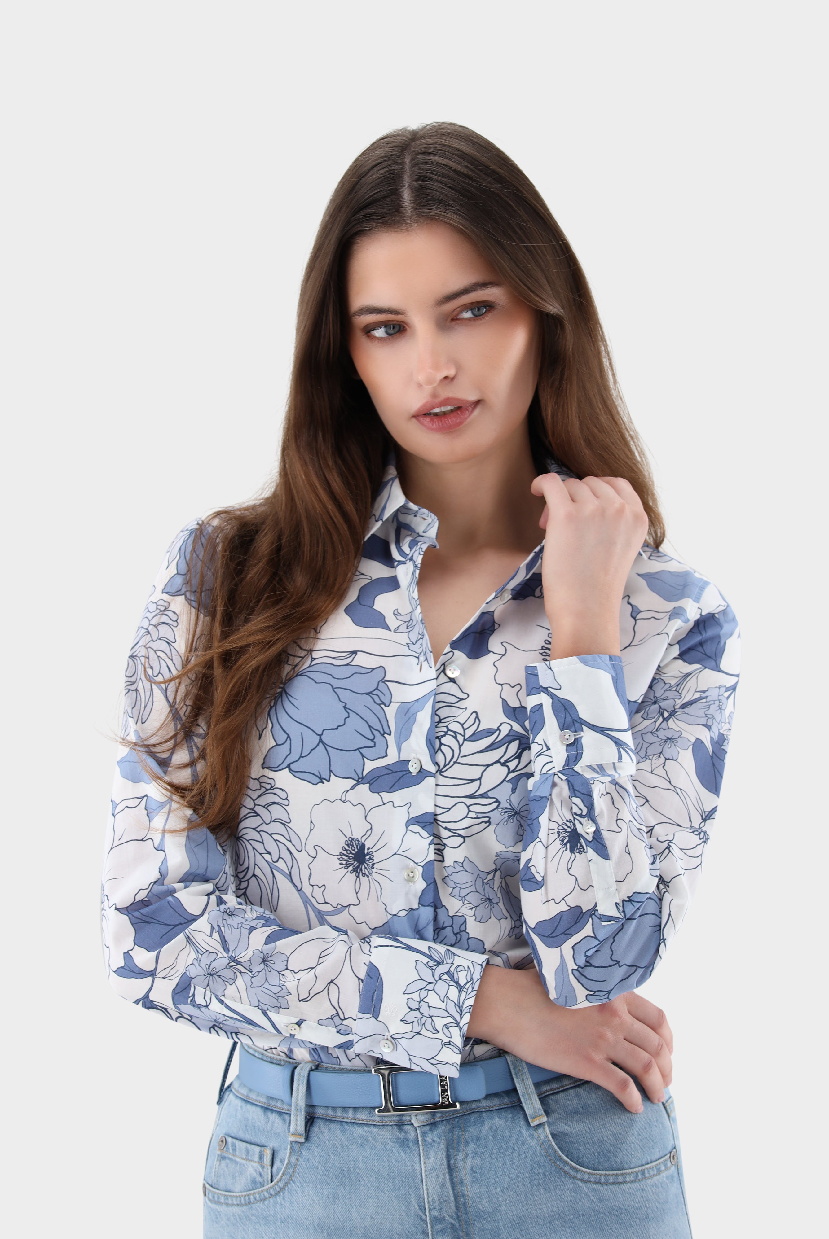 Hemdbluse | mit Blumen-Druck