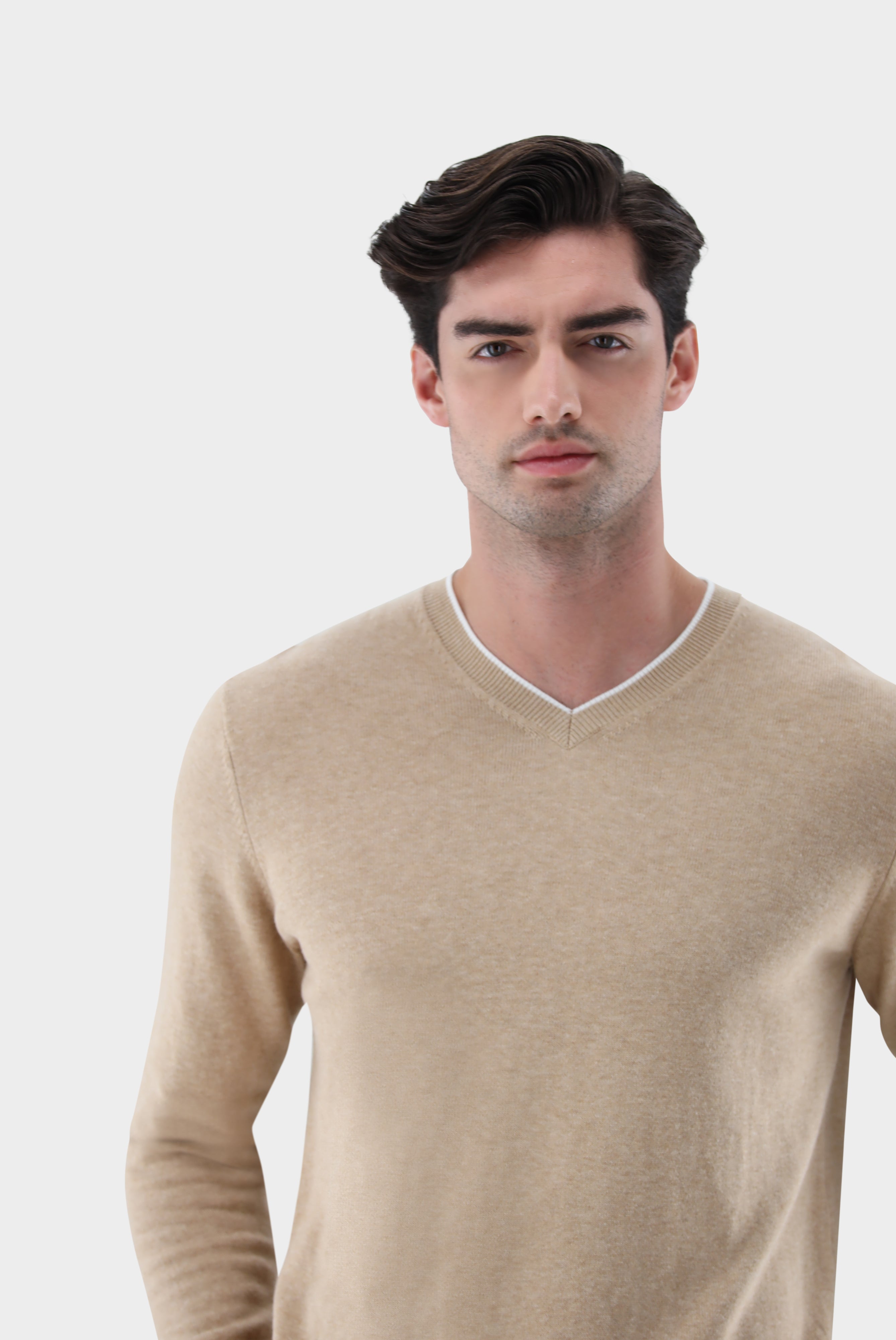 Pullover mit V-Ausschnitt | mit Kaschmir und Baumwolle
