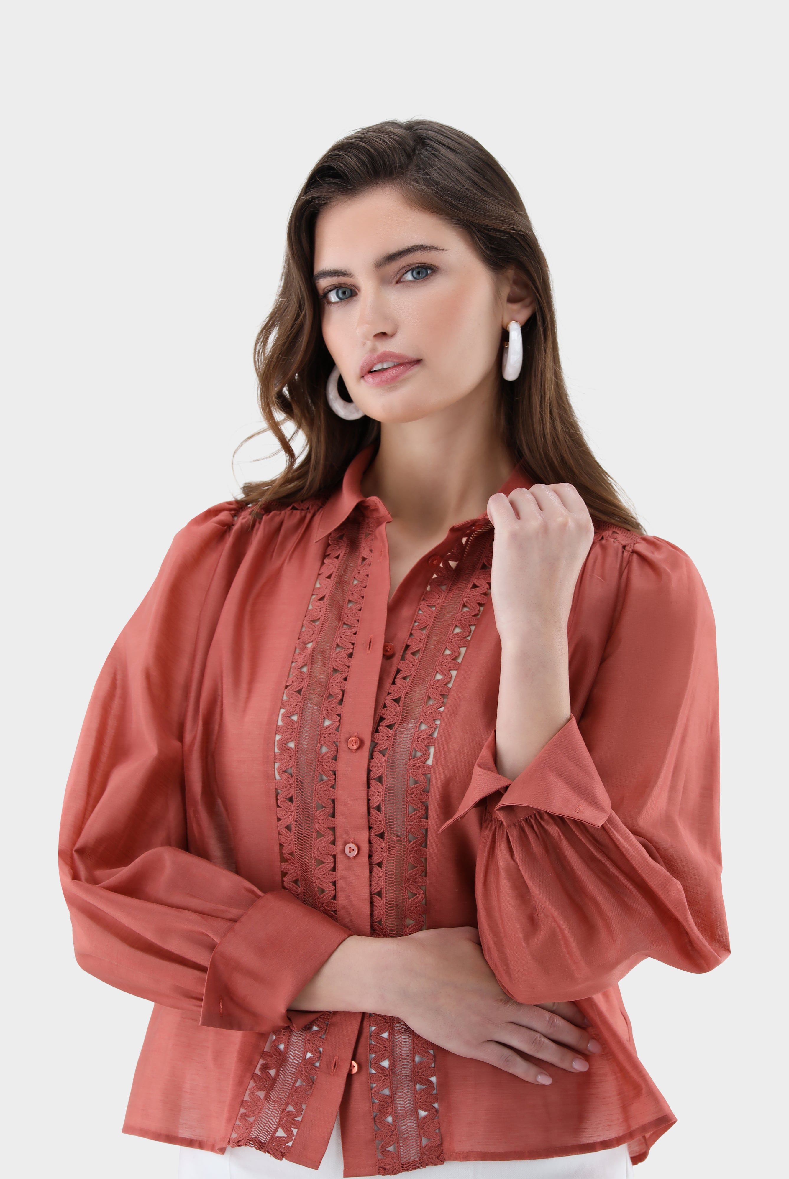 Hemdbluse | mit Spitzeneinsätzen
