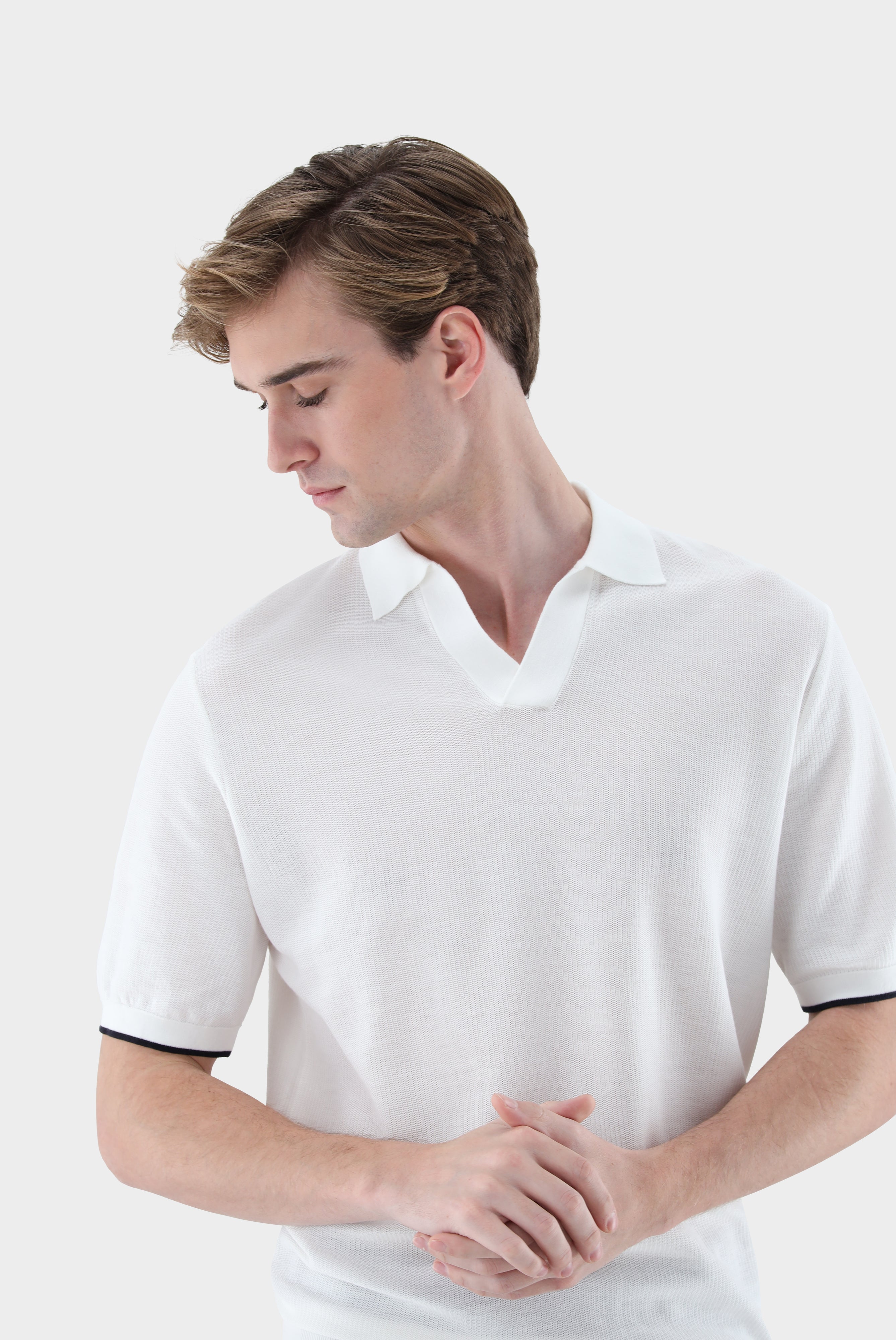 V-Polo gestrickt | mit feiner Struktur-Shirts-Van Laack-OUTLET-ARCHIVIST-ARCHIVE-SALE