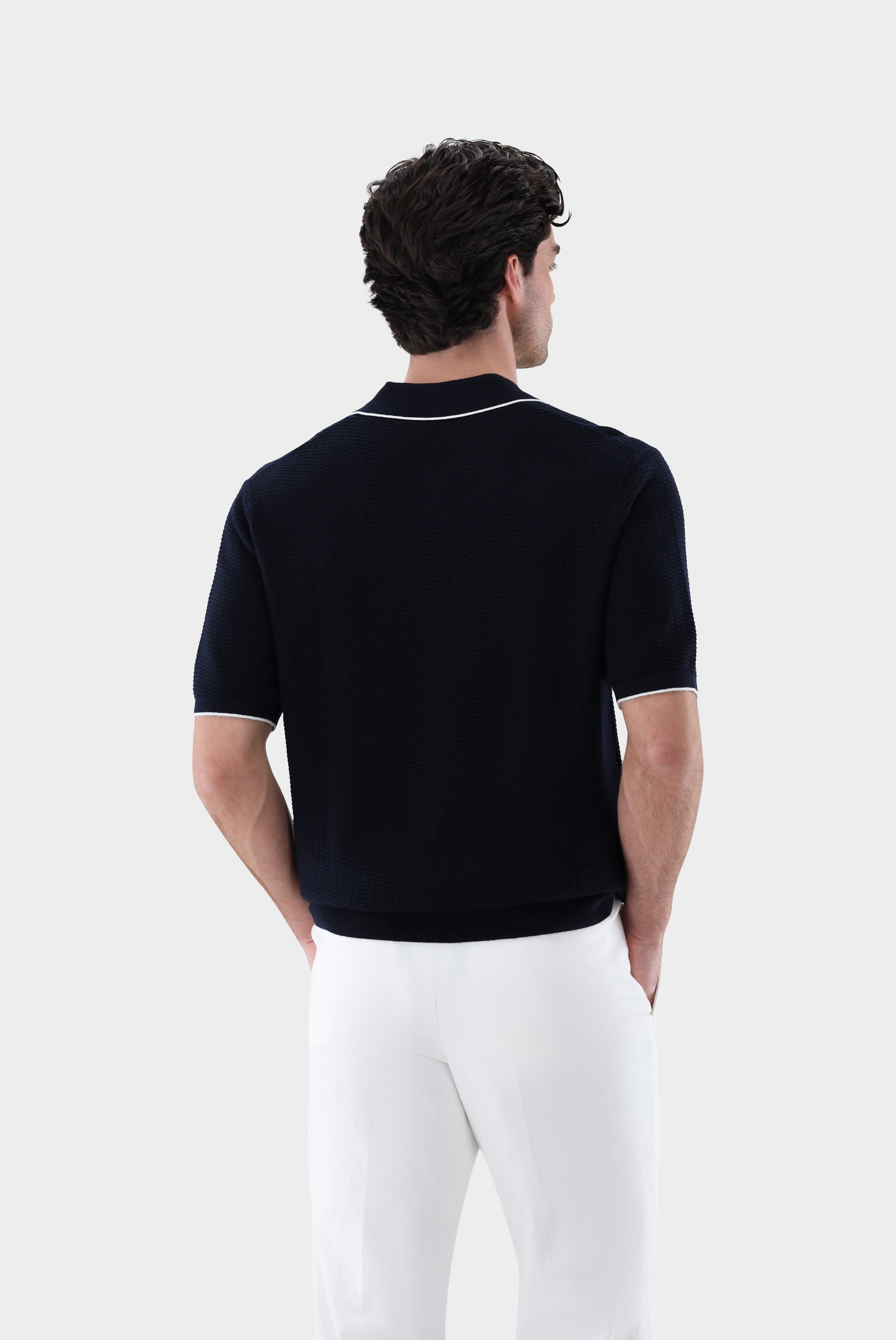 Strick Poloshirt | mt Kaschmir und Jacquard Struktur