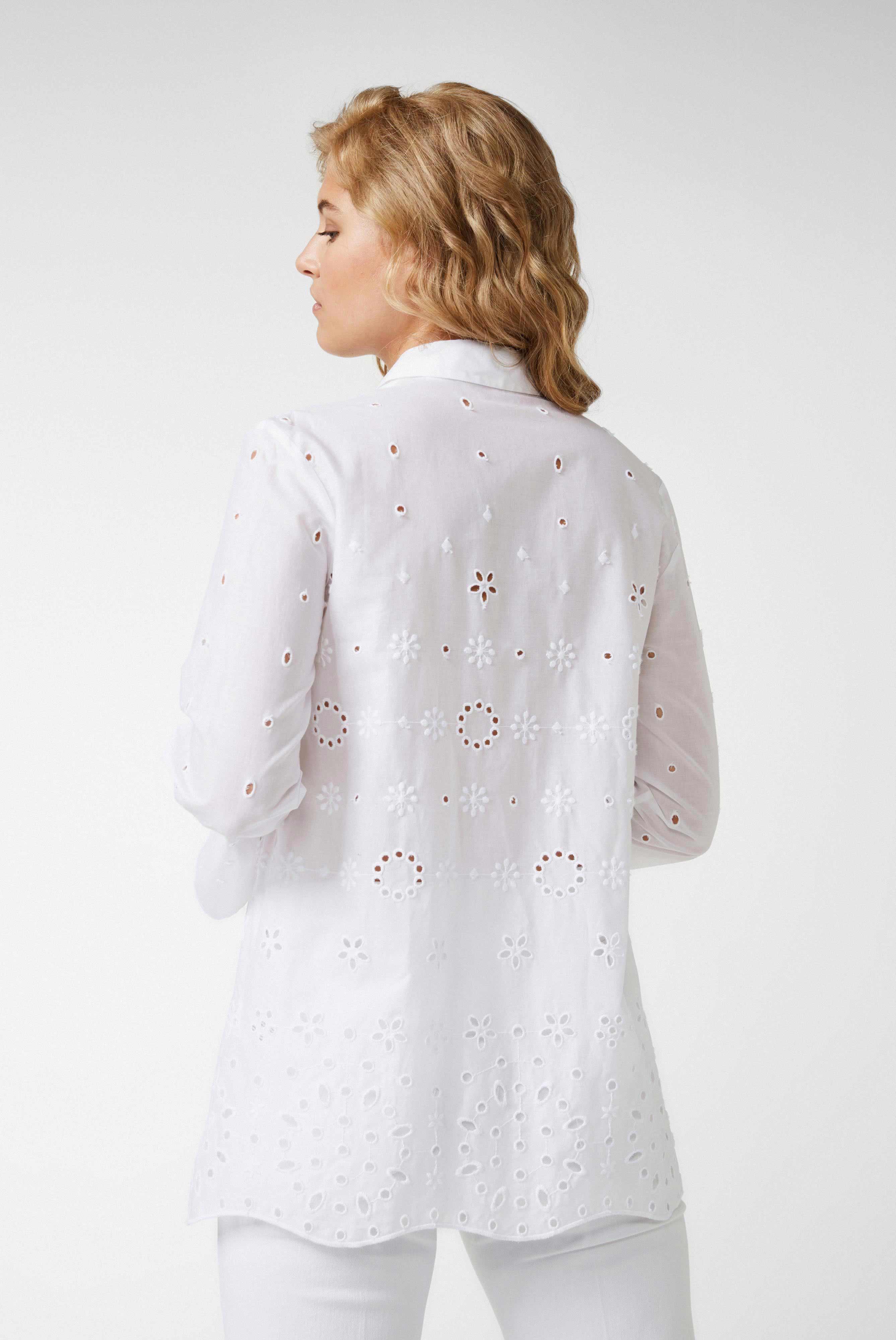 Van Laack-Baumwoll-Bluse mit Glockenärmeln und Lochstickerei Weiß-Hemden & Blusen-Black-Deal-Outlet-by-ARCHIVIST