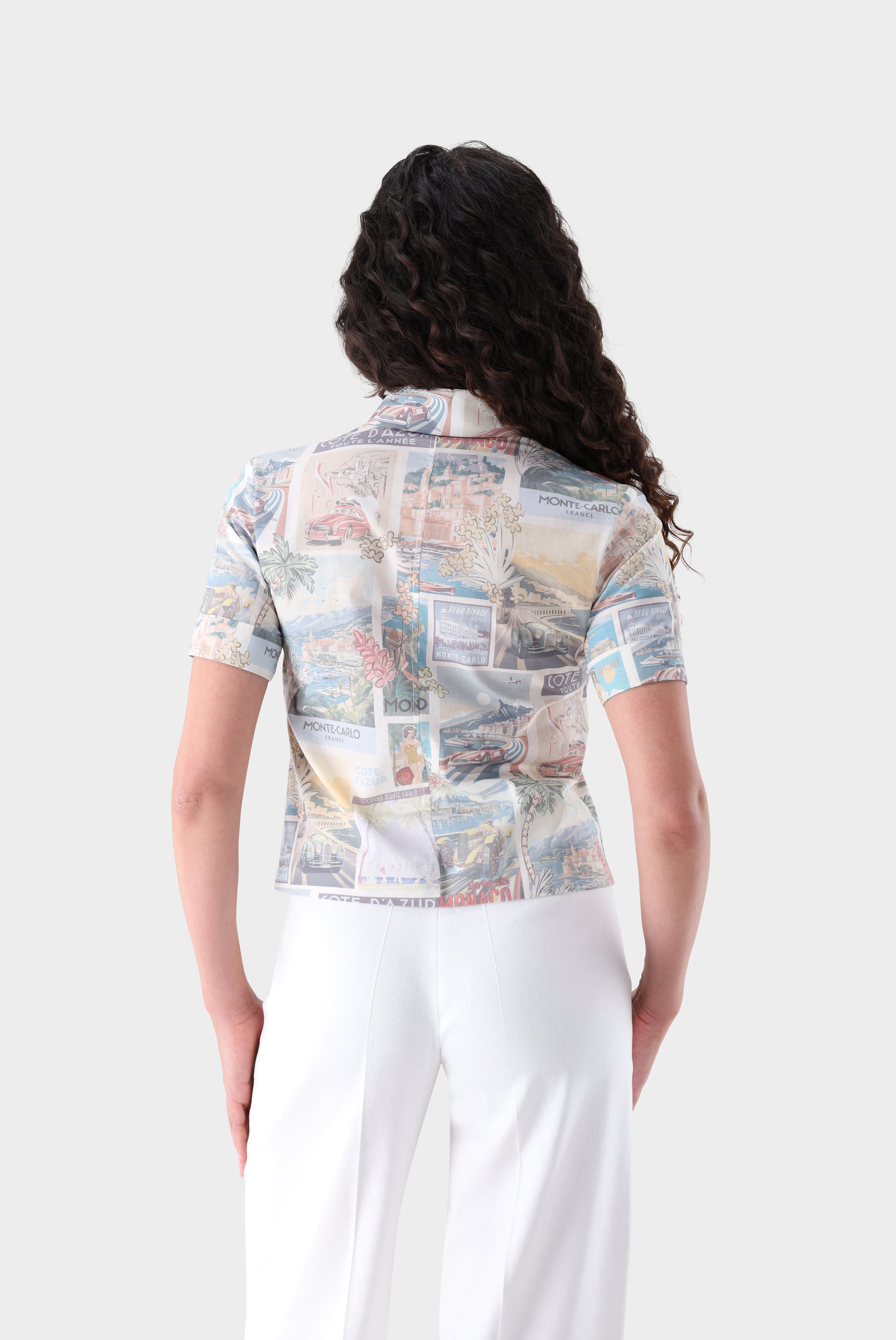 Kurzarm Hemdbluse | mit Postkaten-Druck
